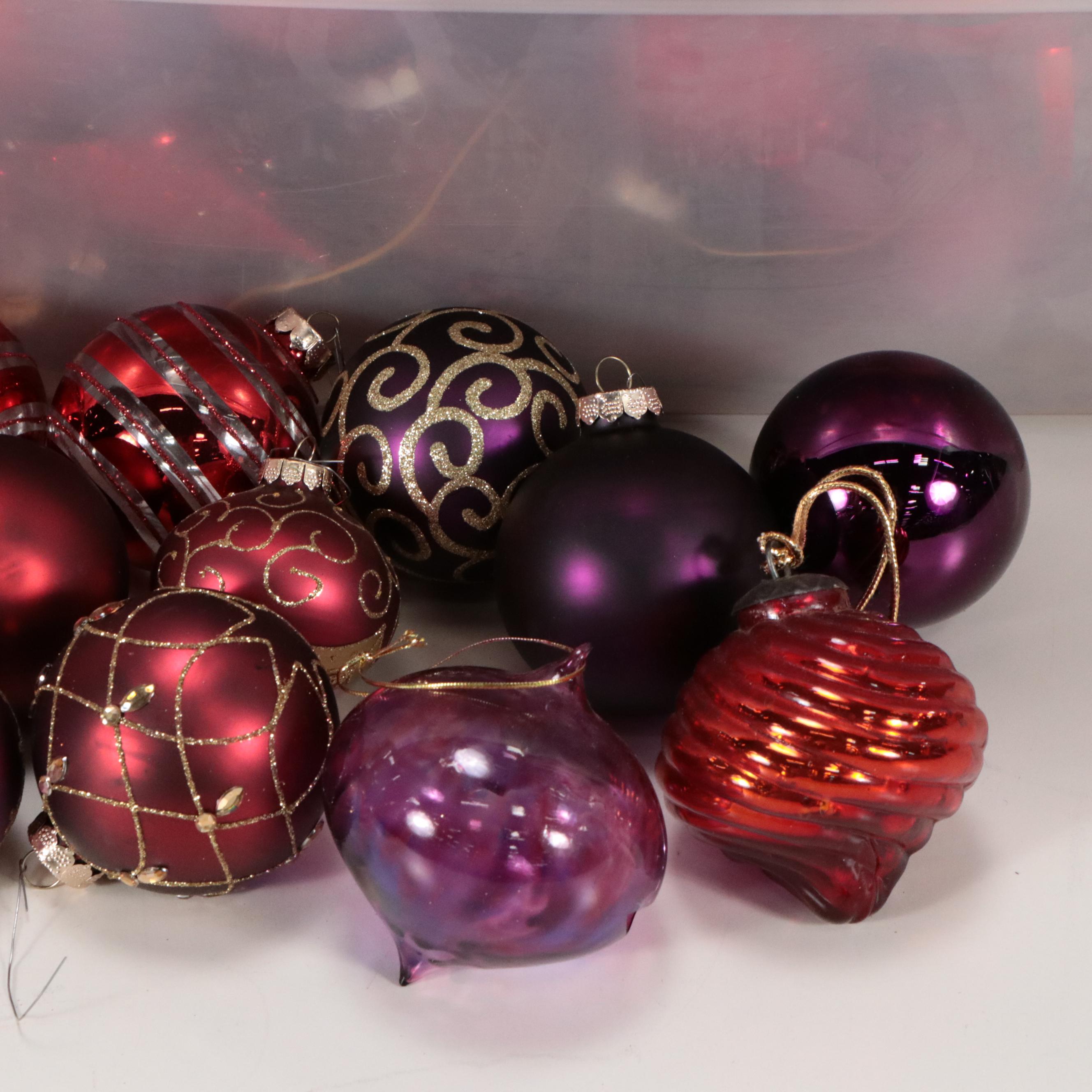 Mold-Blown Glass Ornaments with More Red and Purple Christmas Decorations