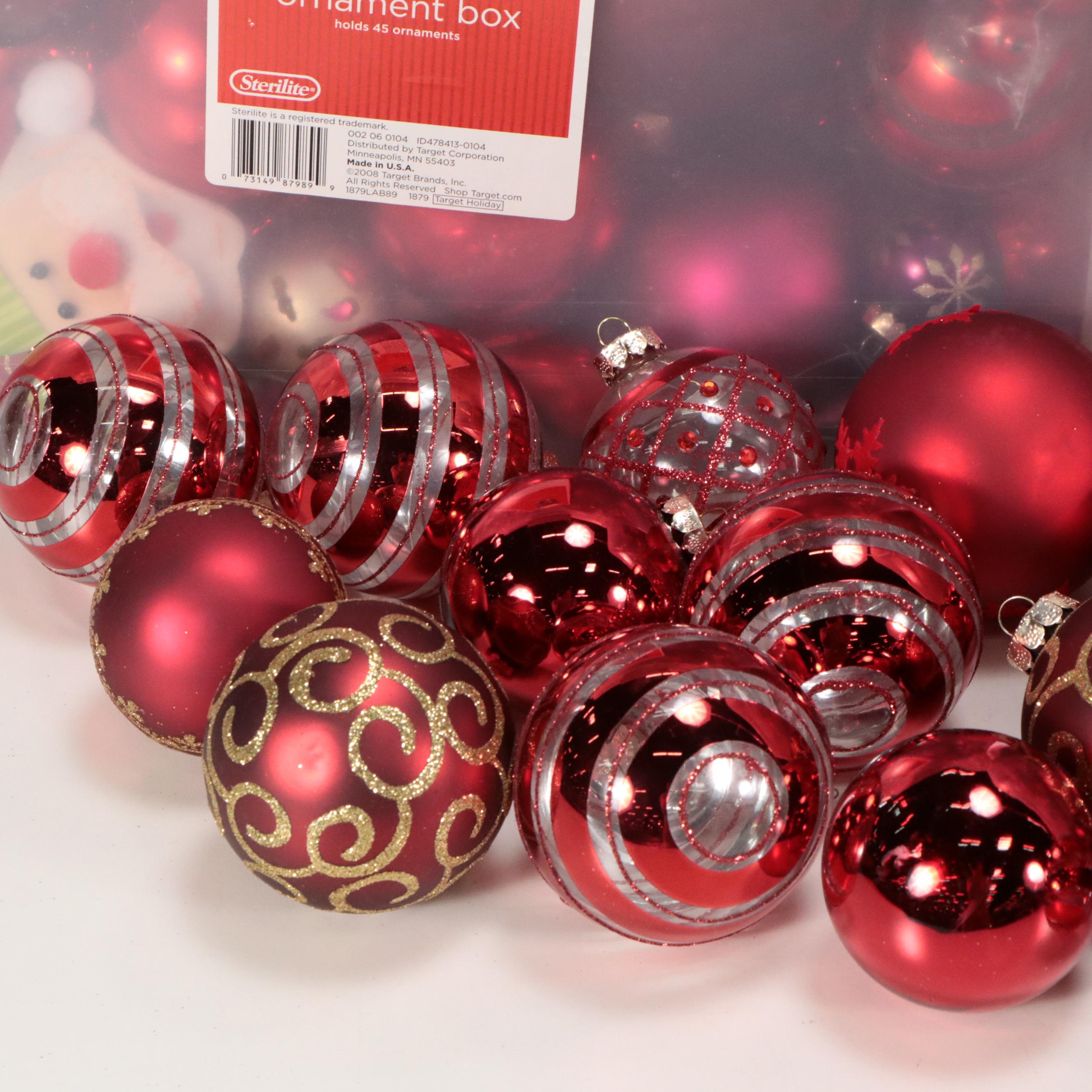 Mold-Blown Glass Ornaments with More Red and Purple Christmas Decorations