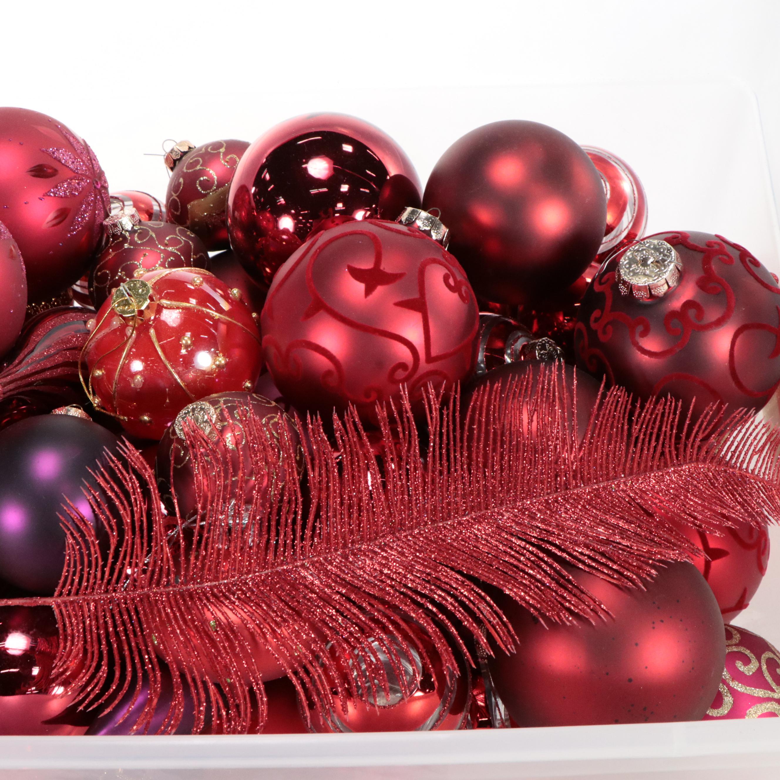 Mold-Blown Glass Ornaments with More Red and Purple Christmas Decorations