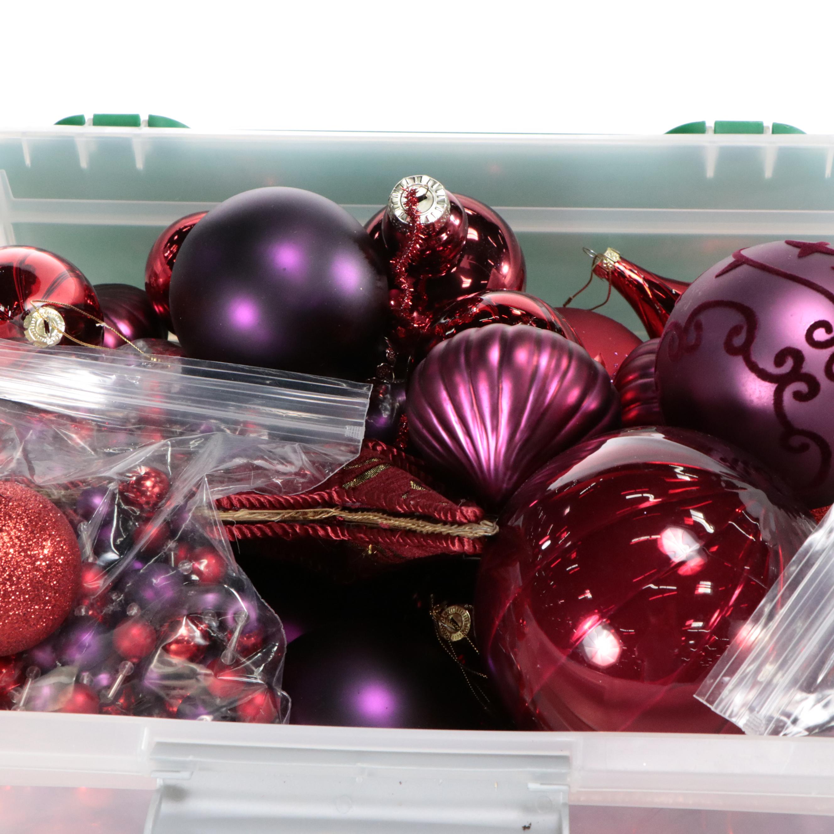 Mold-Blown Glass Ornaments with More Red and Purple Christmas Decorations