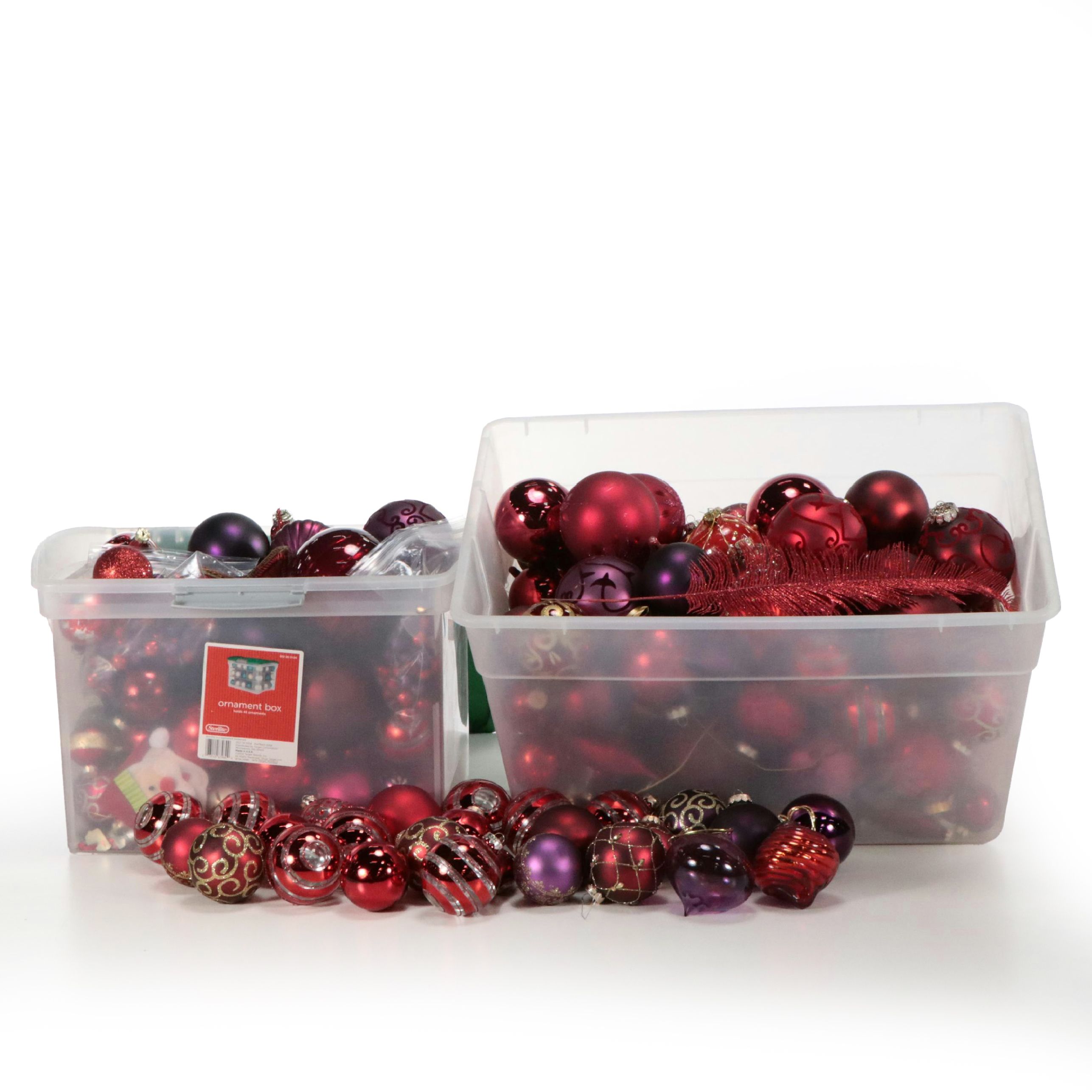Mold-Blown Glass Ornaments with More Red and Purple Christmas Decorations
