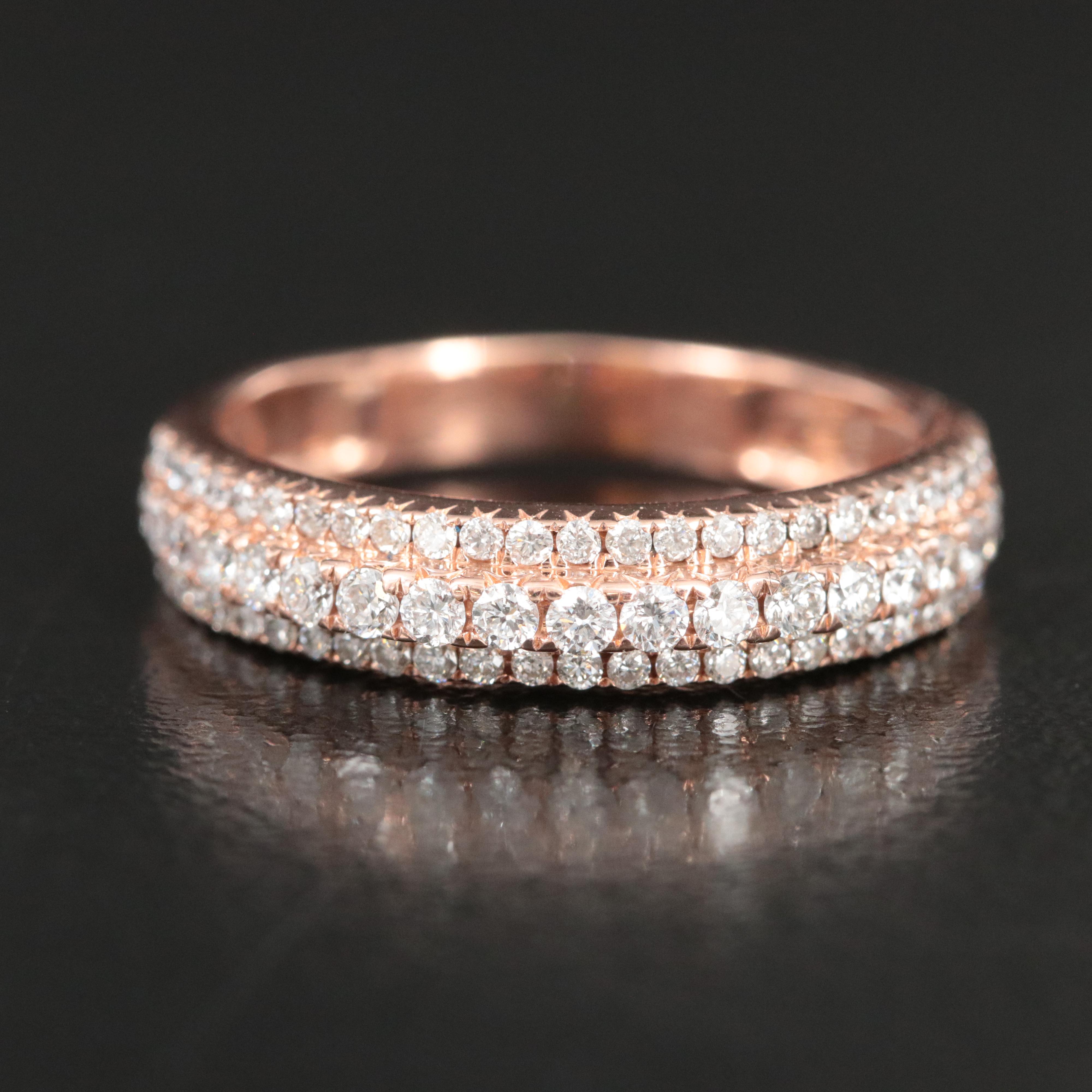 14K Rose Gold 0.73 CTW Diamond Three Row Band