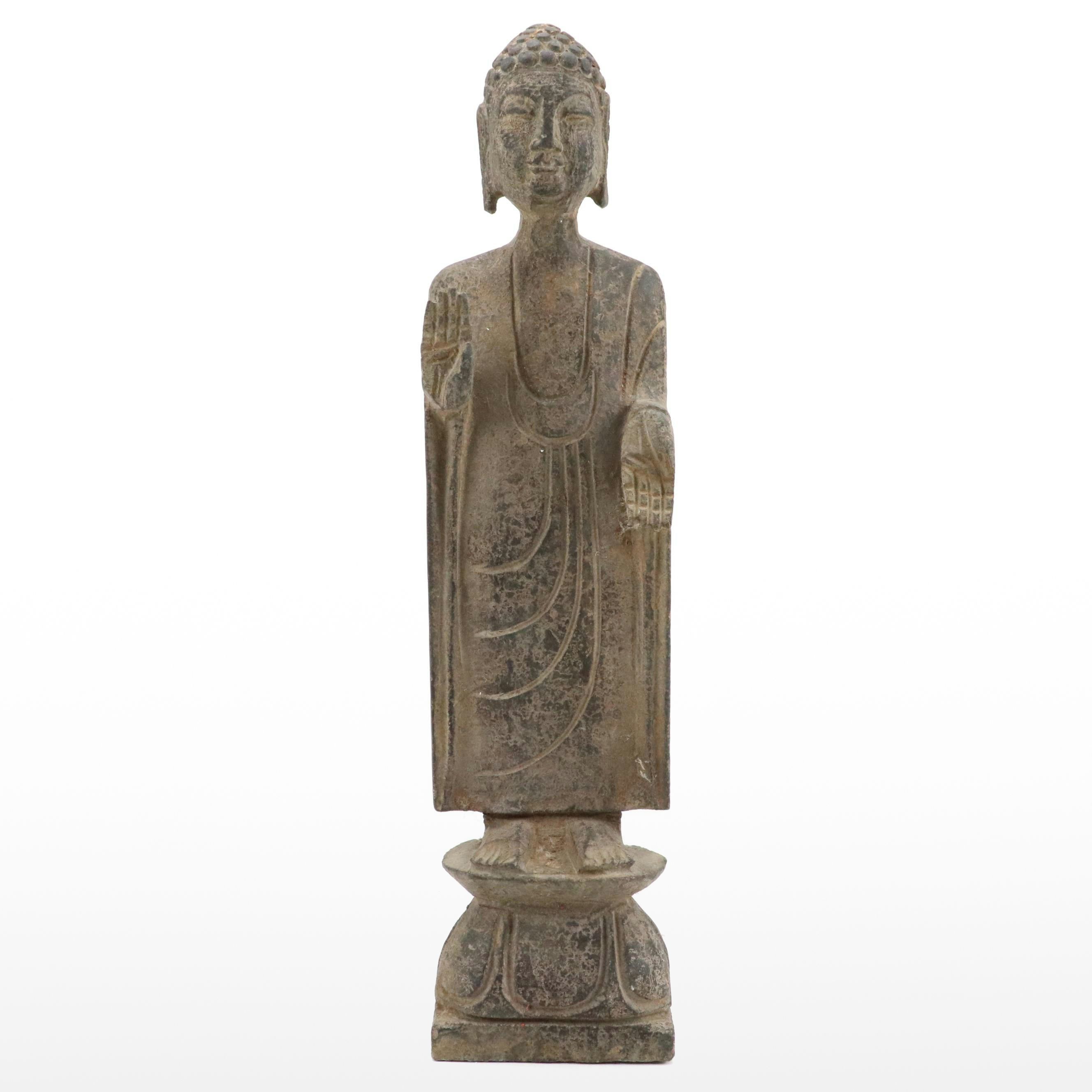 Chinese Carved Stone Abhaya Mudra Buddha Statue