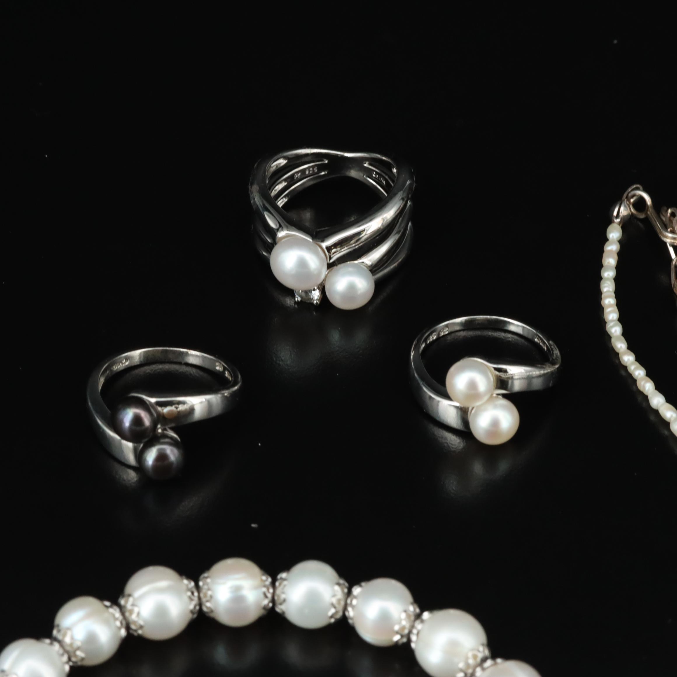 Sterling Jewelry Collection Including Pearl, White Topaz and Rhinestone