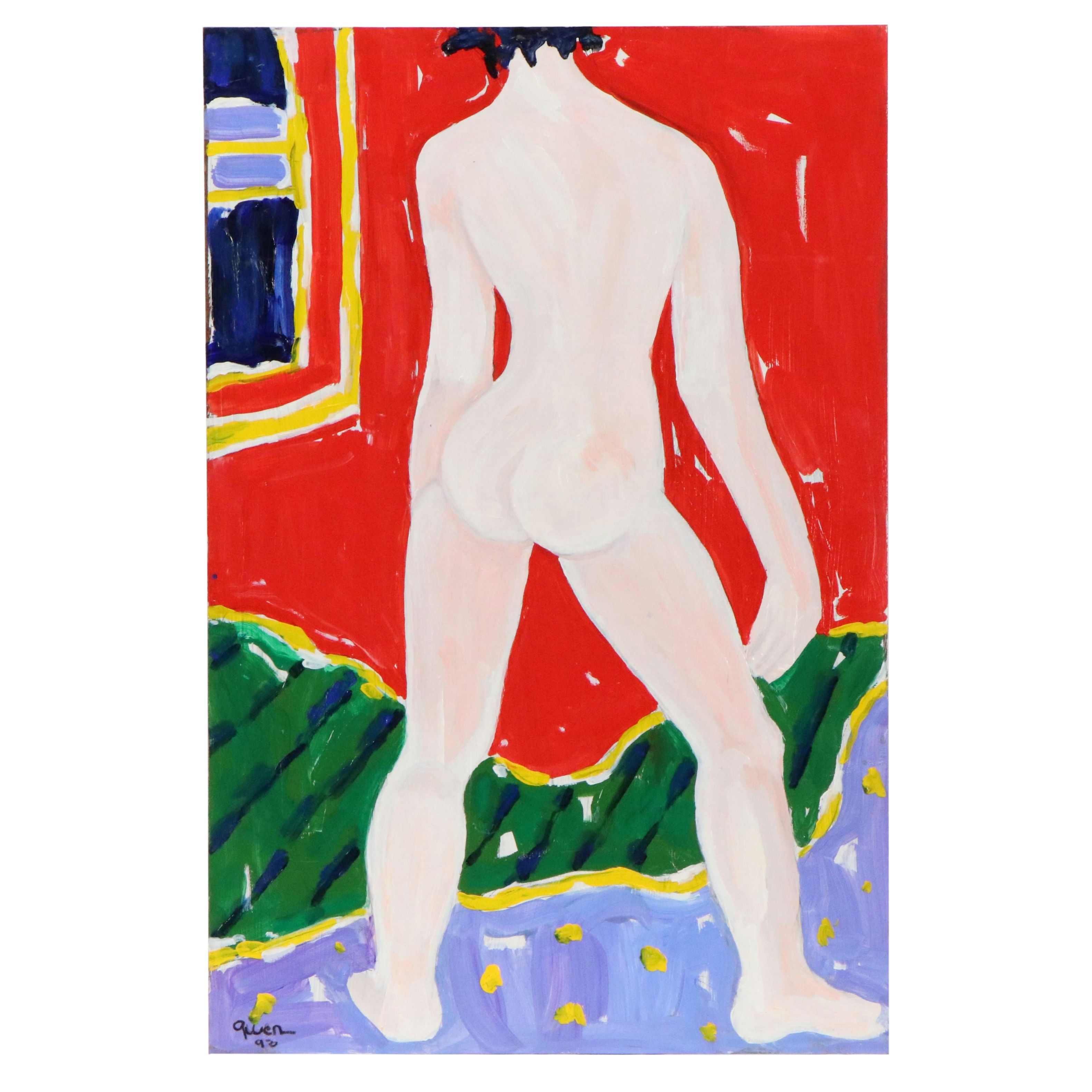 Gwen Doppler Acrylic Painting of Standing Male Nude, 1993