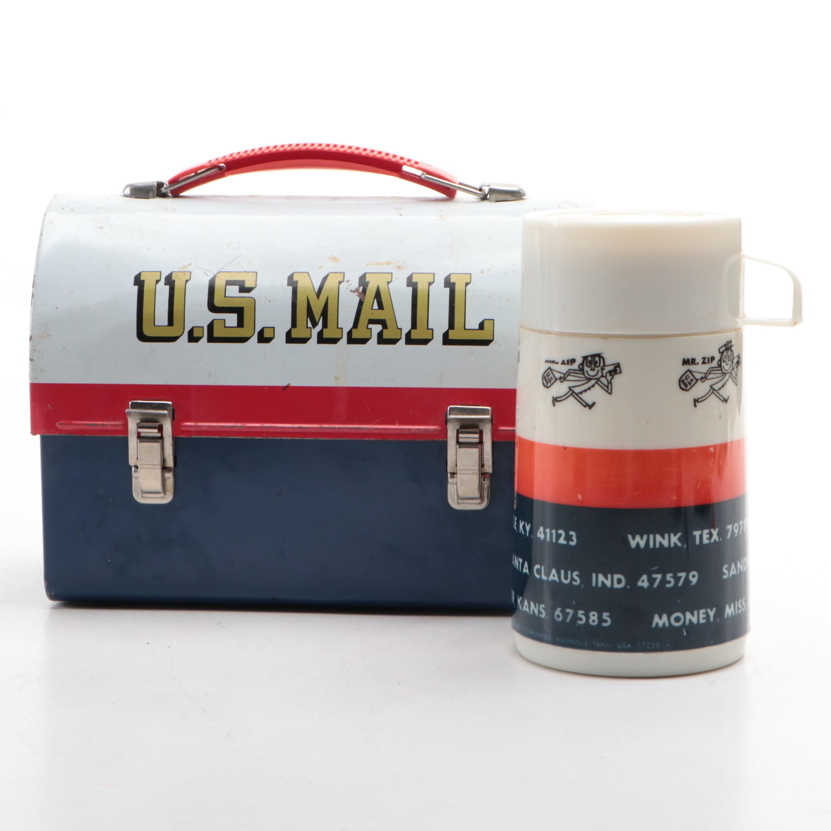 Aladdin Industries U.S. Mail "Mr. Zip" Lunchbox and Thermos, Mid-20th Century