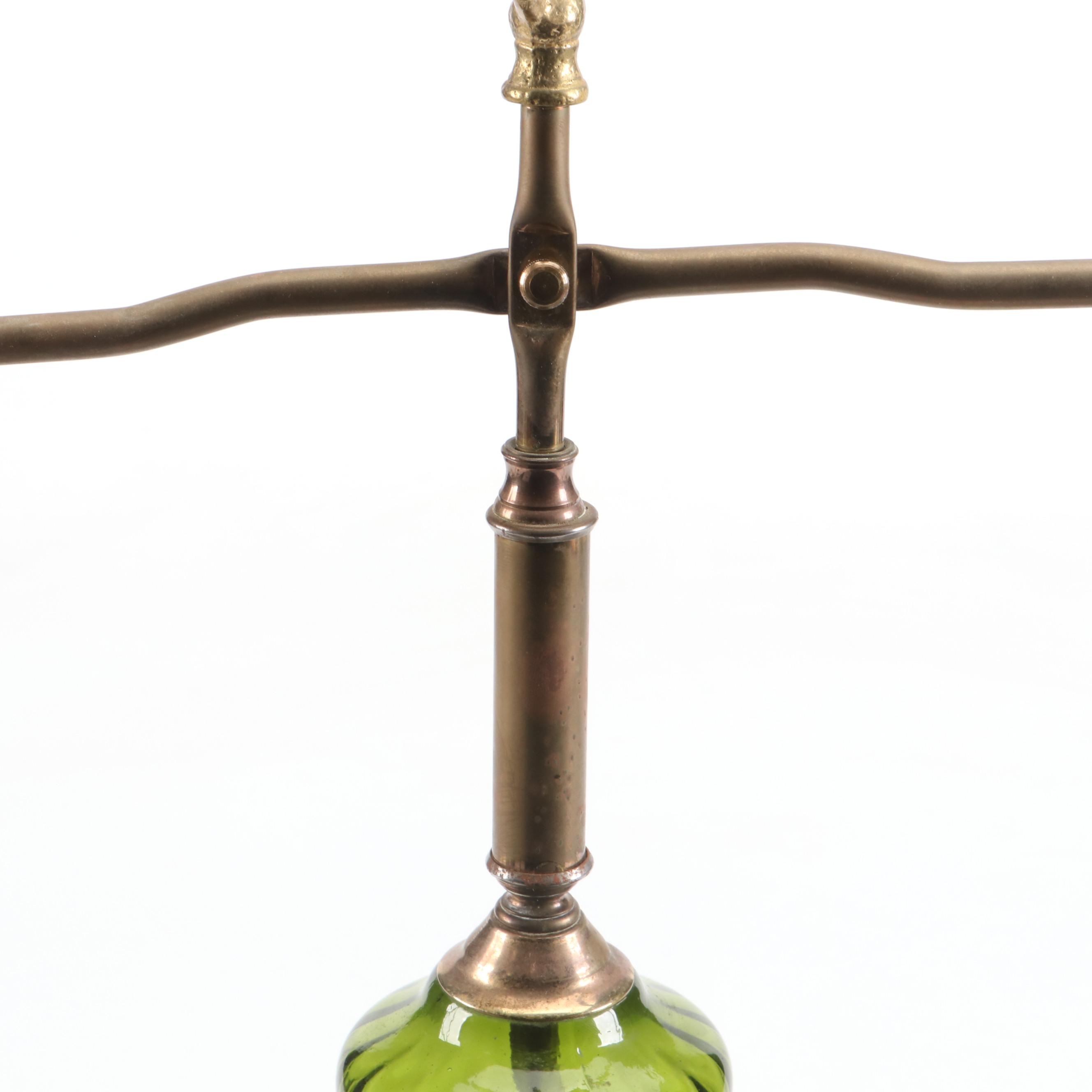 Laurel Leaf Motif Metal and Green Glass Balance Scale