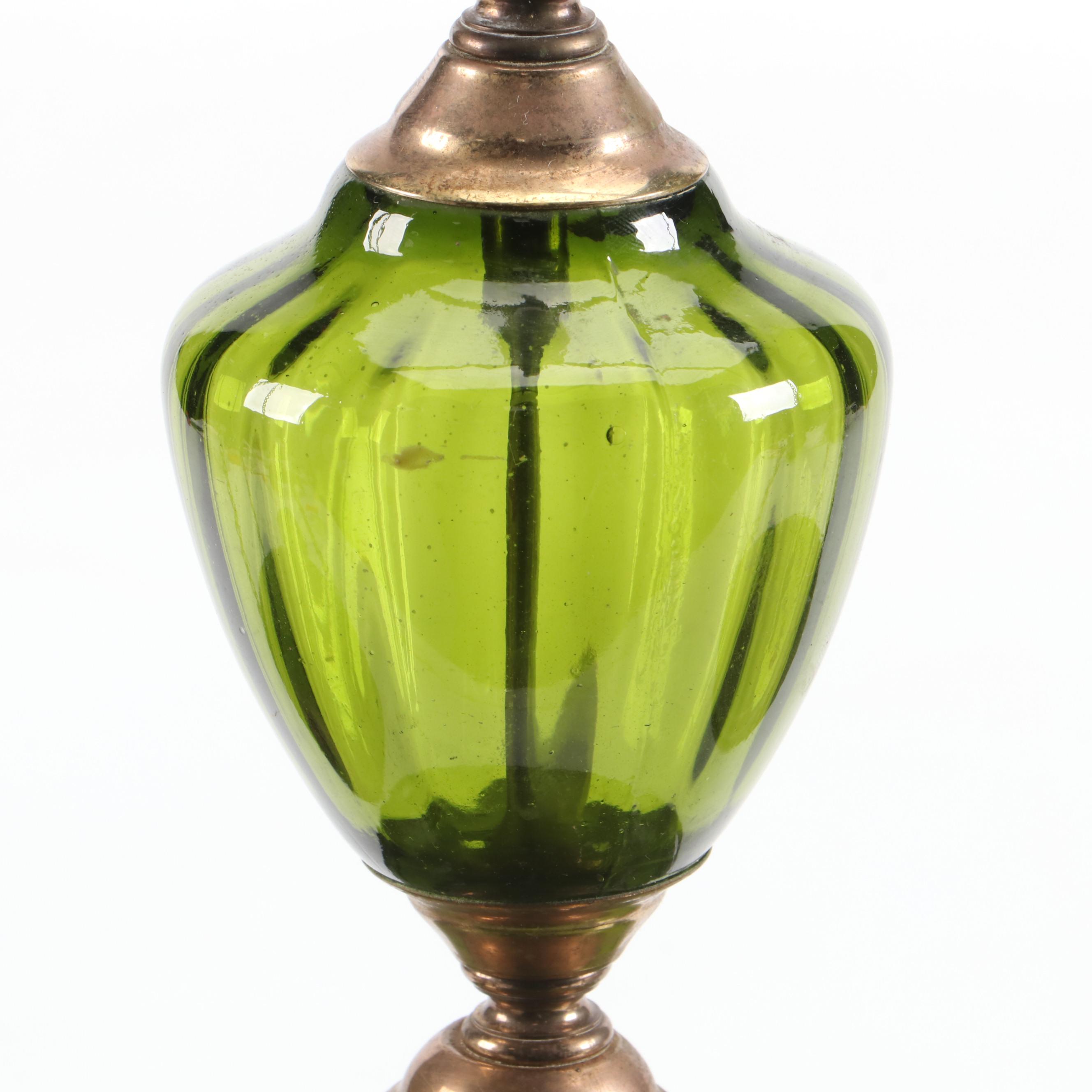 Laurel Leaf Motif Metal and Green Glass Balance Scale