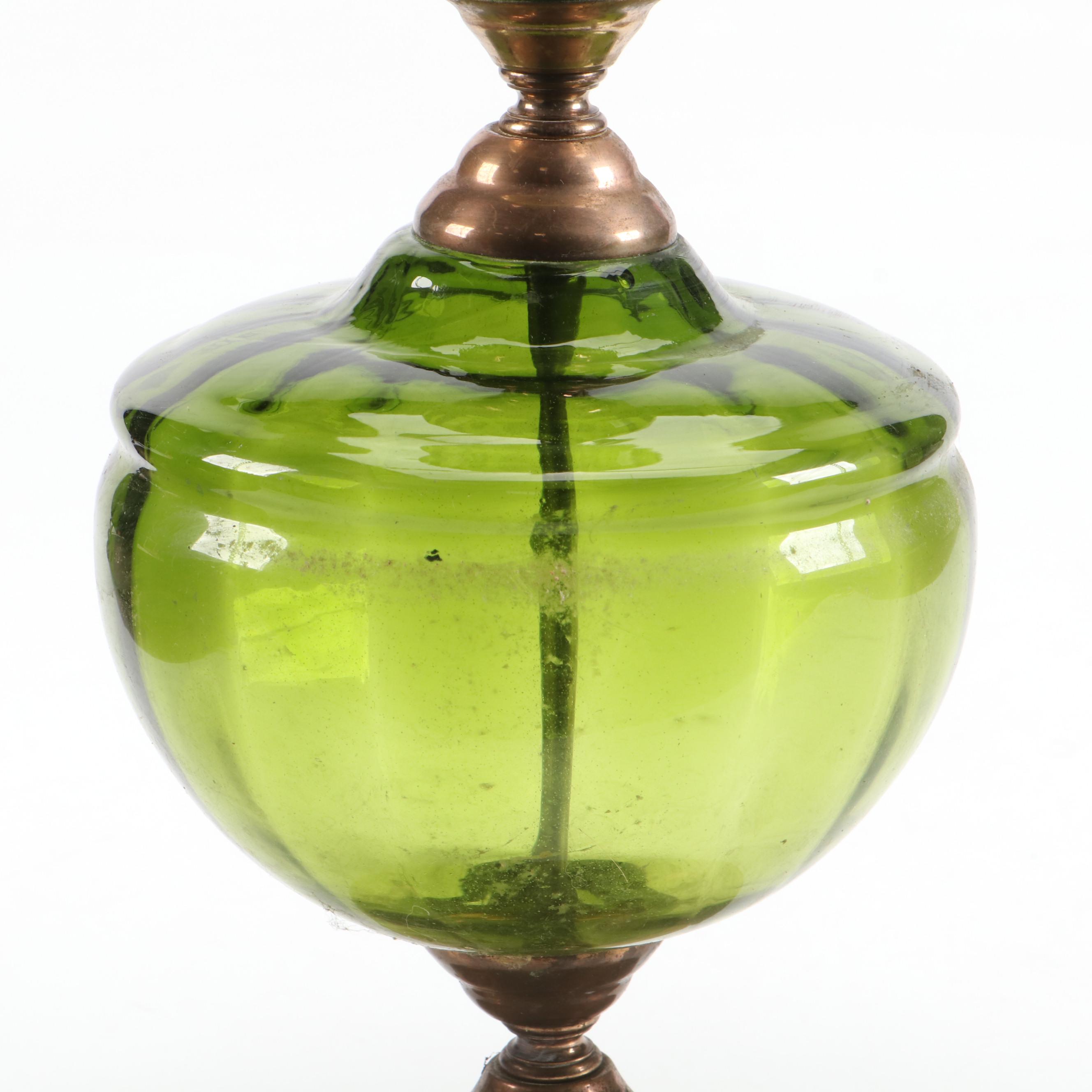 Laurel Leaf Motif Metal and Green Glass Balance Scale