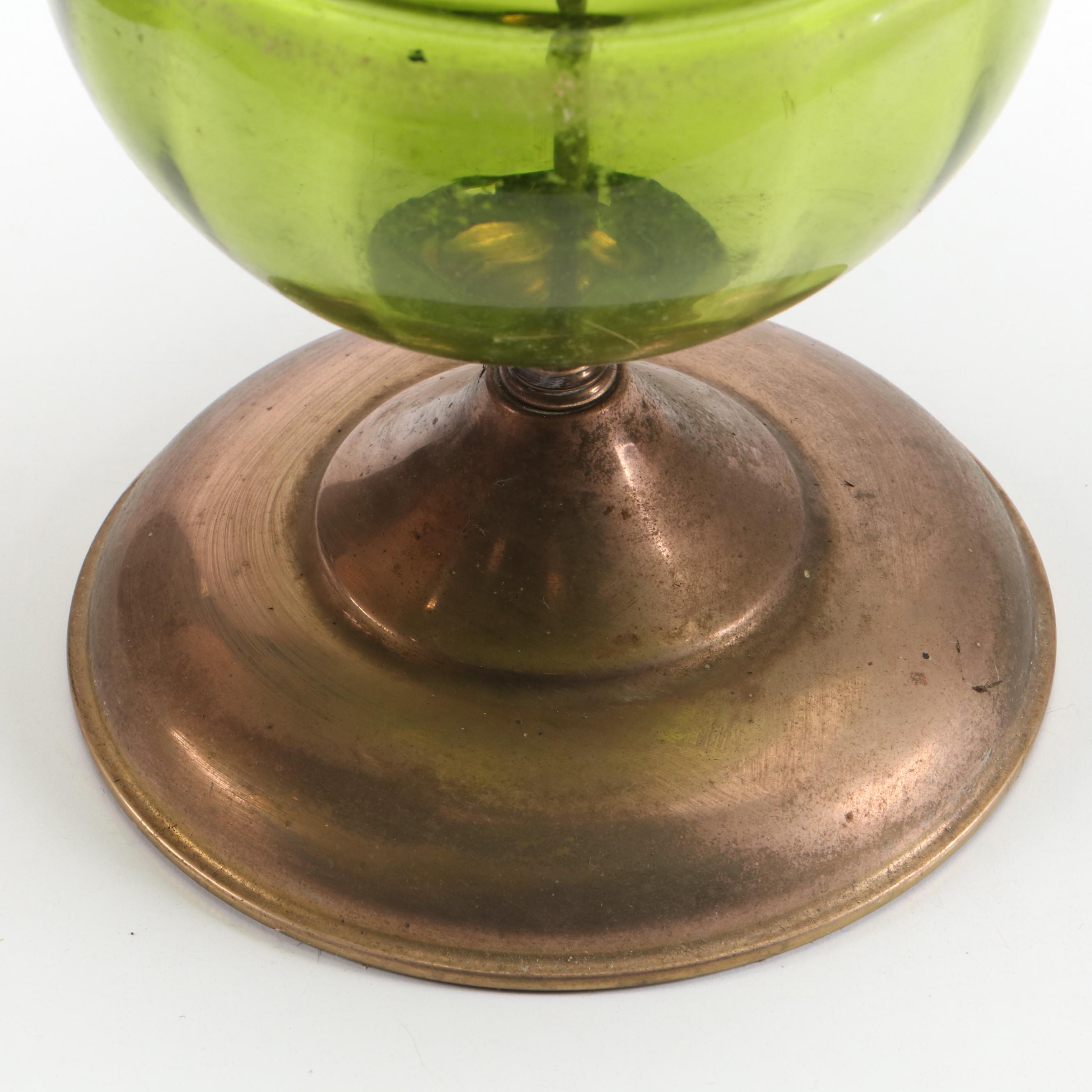 Laurel Leaf Motif Metal and Green Glass Balance Scale