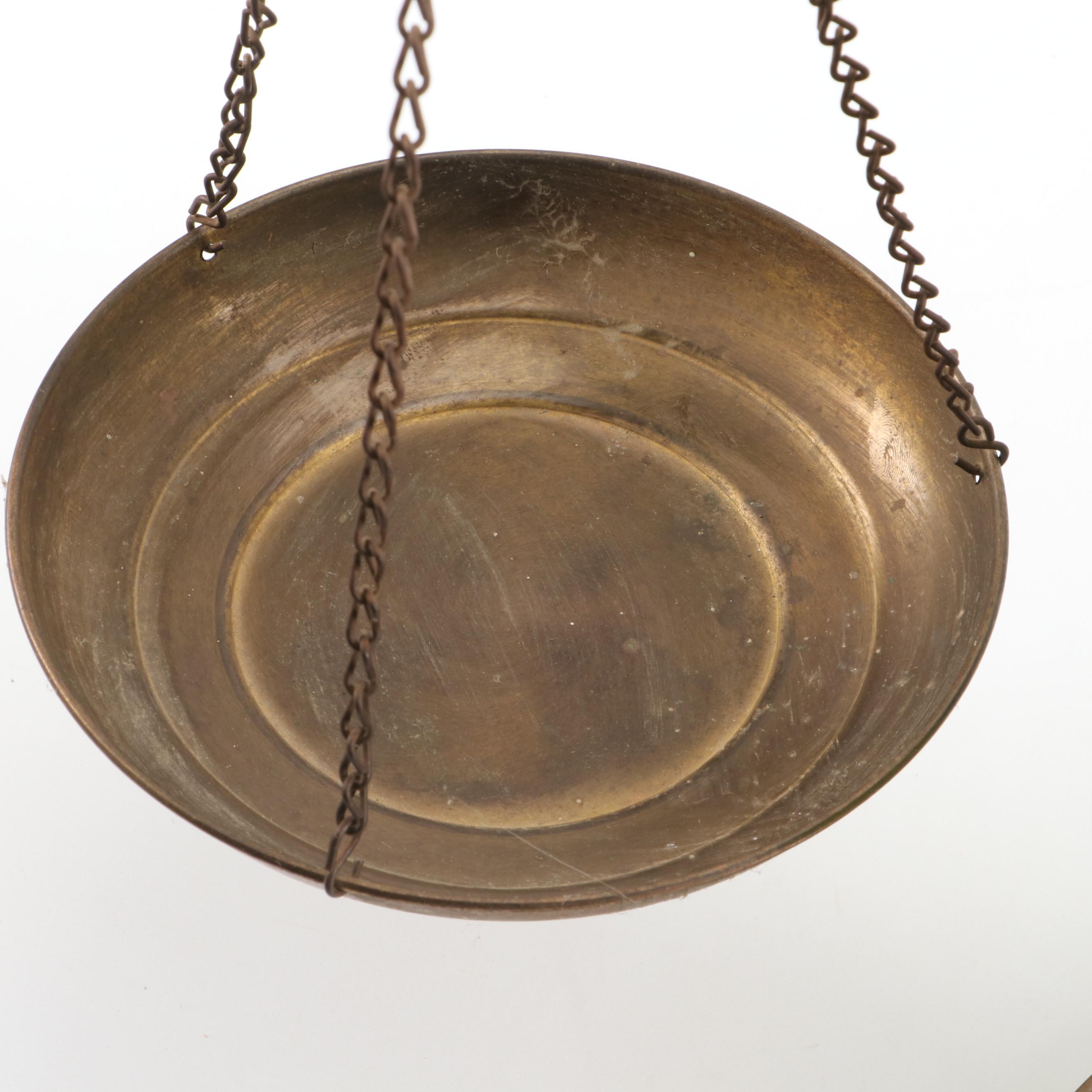 Laurel Leaf Motif Metal and Green Glass Balance Scale