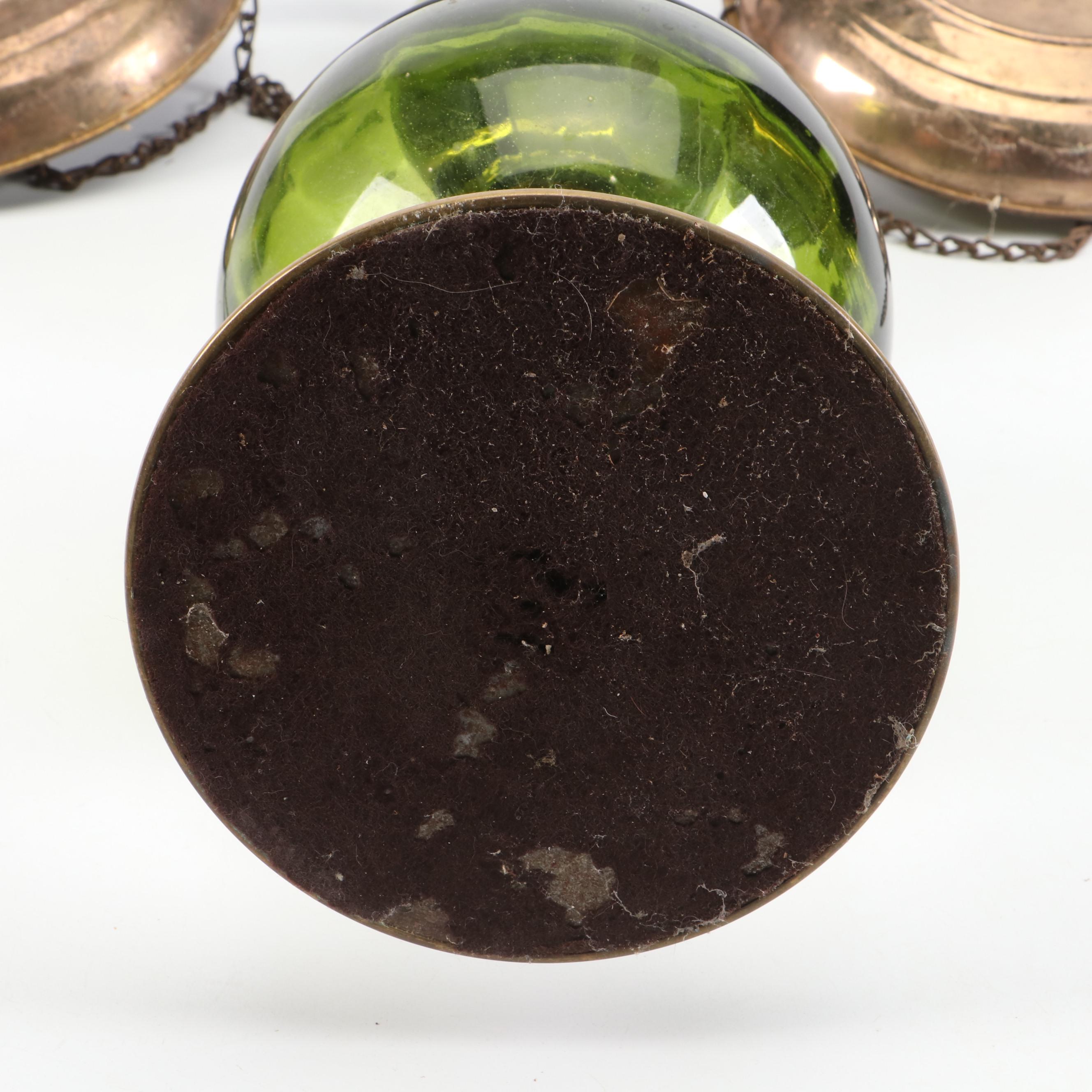 Laurel Leaf Motif Metal and Green Glass Balance Scale