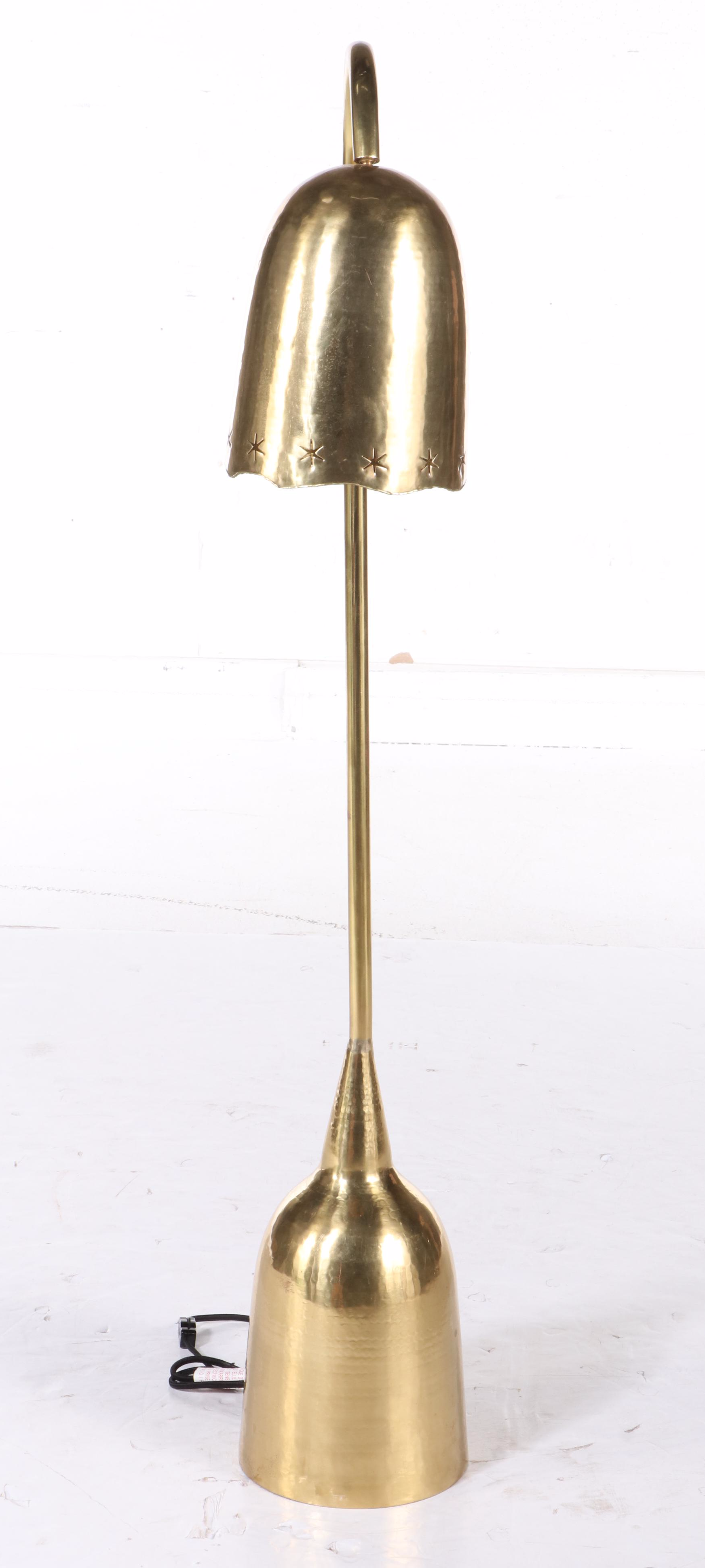 Anthropologie "Archway" Type Hammered Brass Gooseneck Floor Lamp, 21st Century