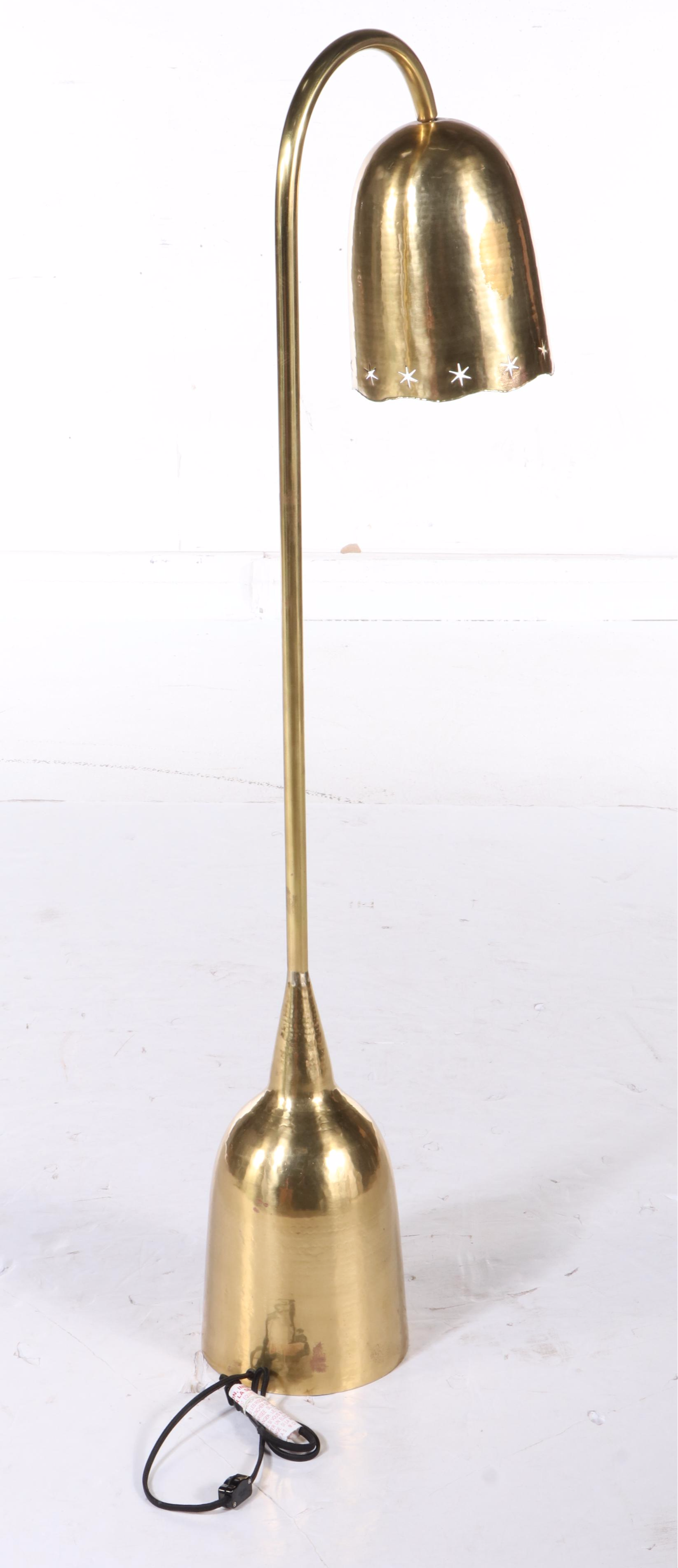 Anthropologie "Archway" Type Hammered Brass Gooseneck Floor Lamp, 21st Century