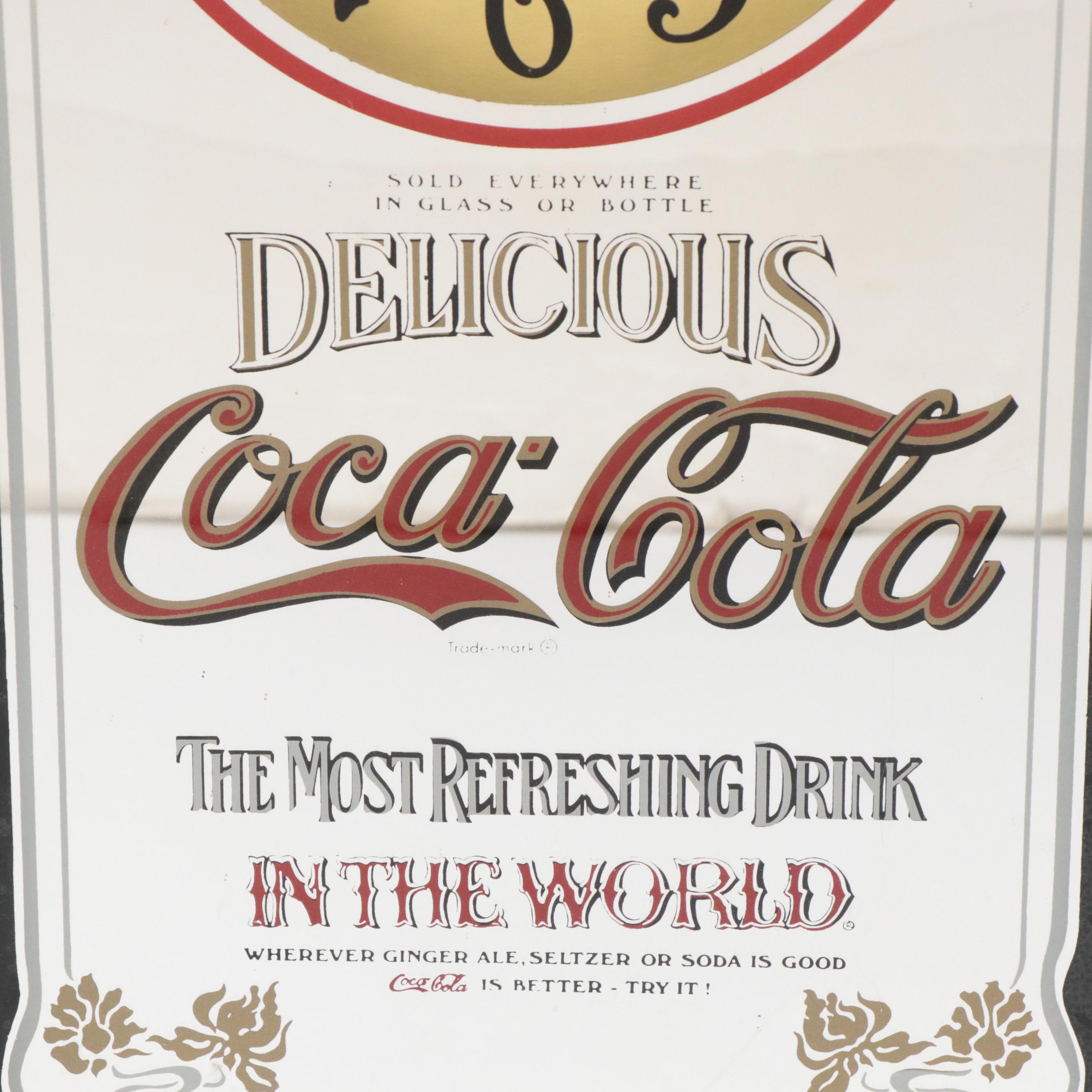 CocaCola Advertising Mirrored Wall Clock, Late 20th Century