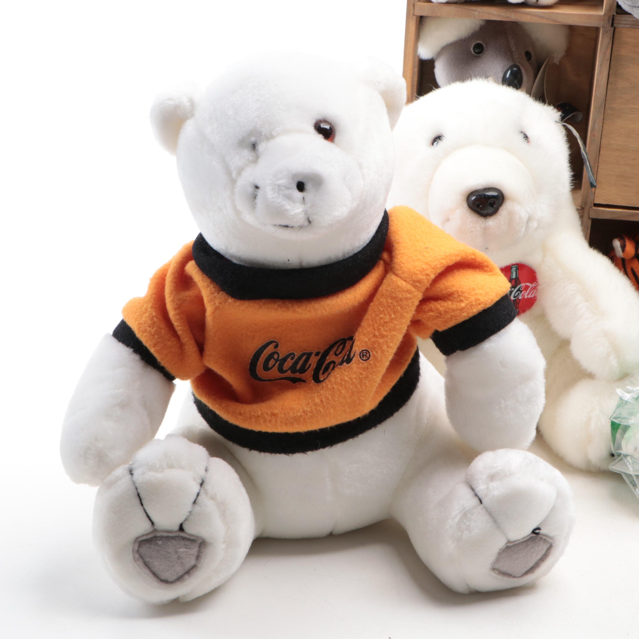 Coca-Cola Stuffed Bears and Other Plush and Beanbag Animals with Display Shelf