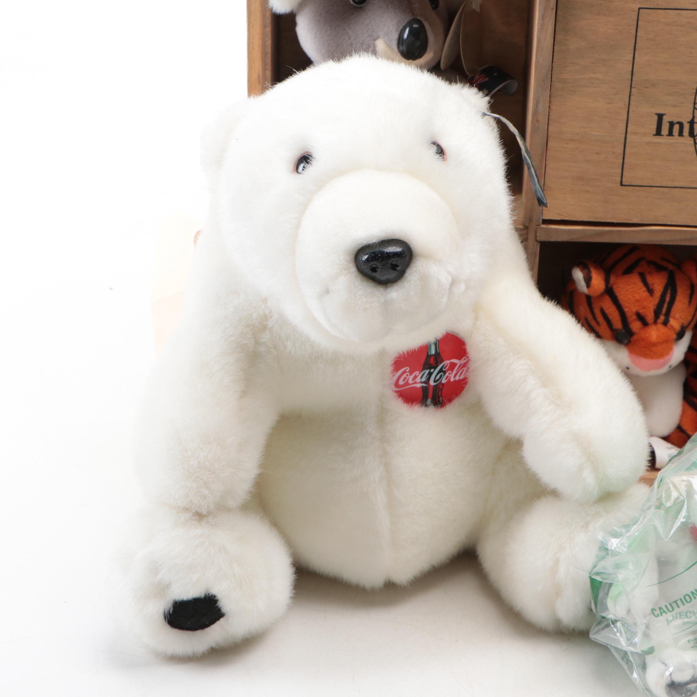 Coca-Cola Stuffed Bears and Other Plush and Beanbag Animals with Display Shelf