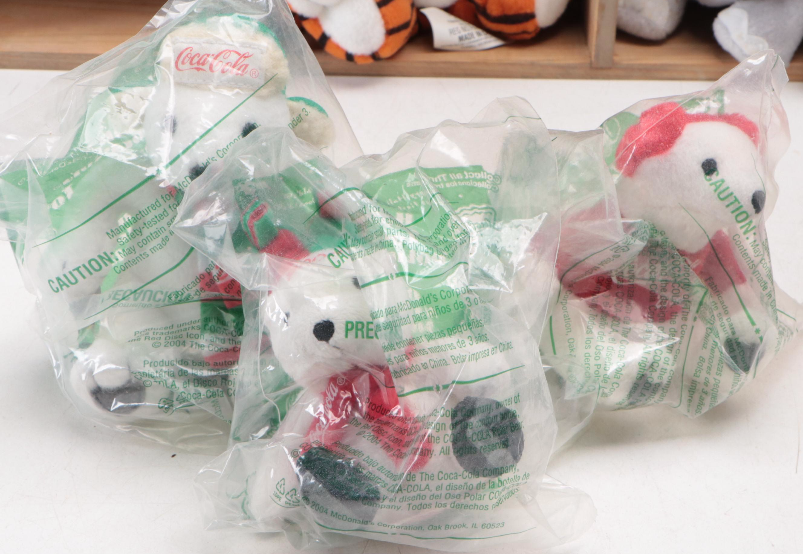 Coca-Cola Stuffed Bears and Other Plush and Beanbag Animals with Display Shelf