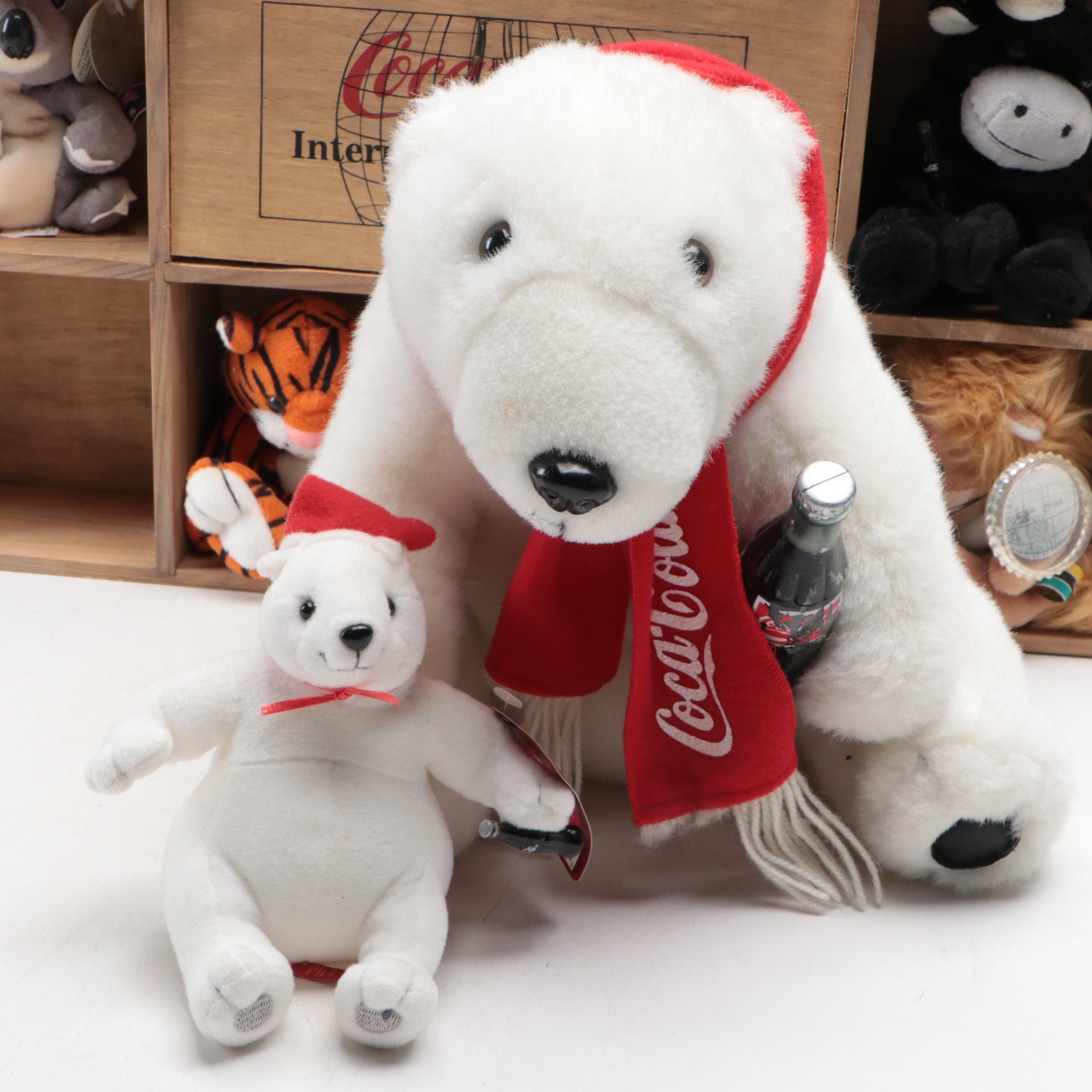 Coca-Cola Stuffed Bears and Other Plush and Beanbag Animals with Display Shelf
