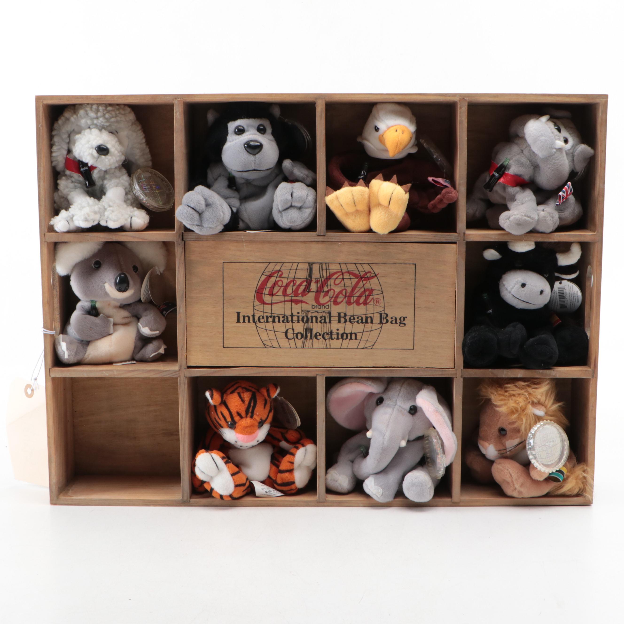 Coca-Cola Stuffed Bears and Other Plush and Beanbag Animals with Display Shelf