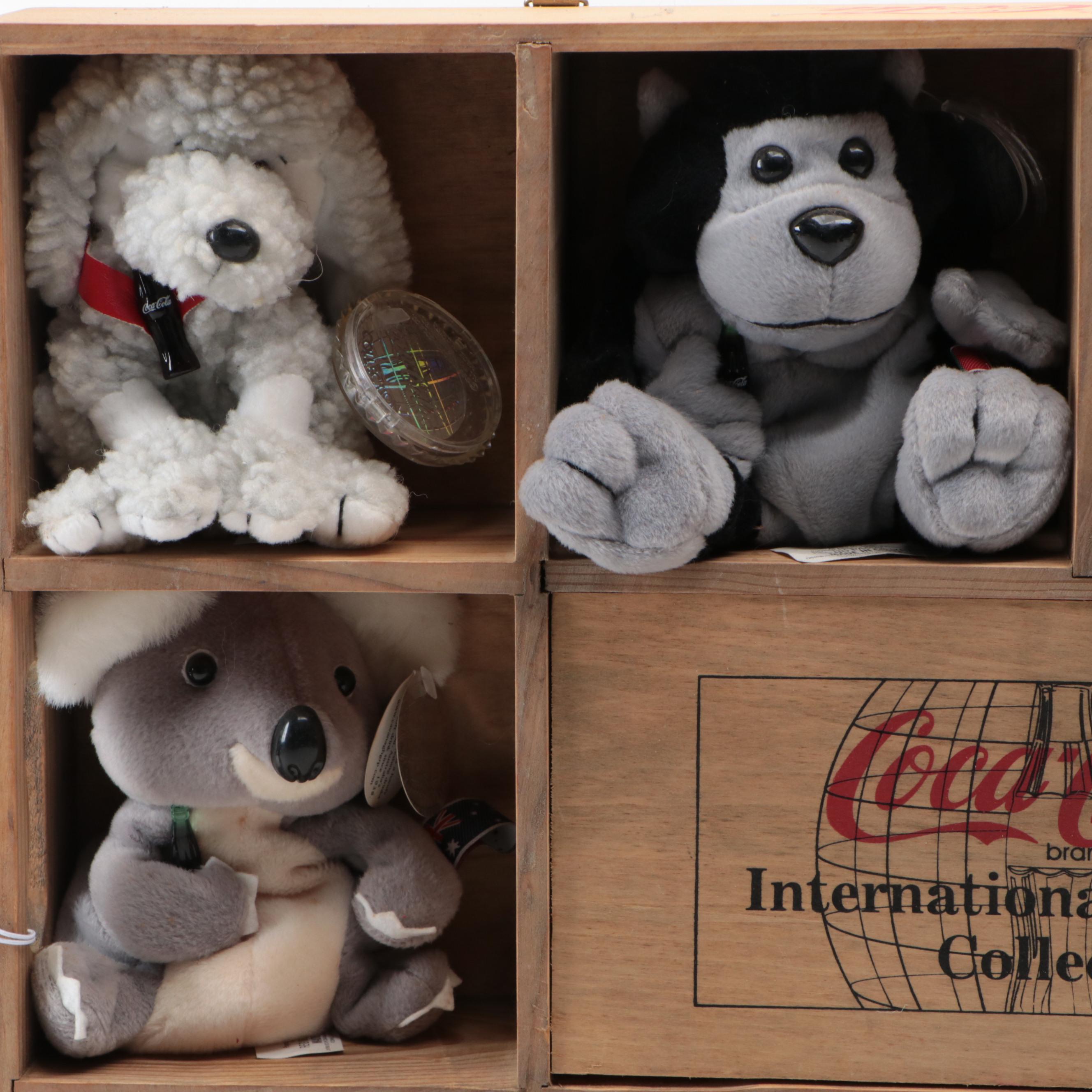 Coca-Cola Stuffed Bears and Other Plush and Beanbag Animals with Display Shelf