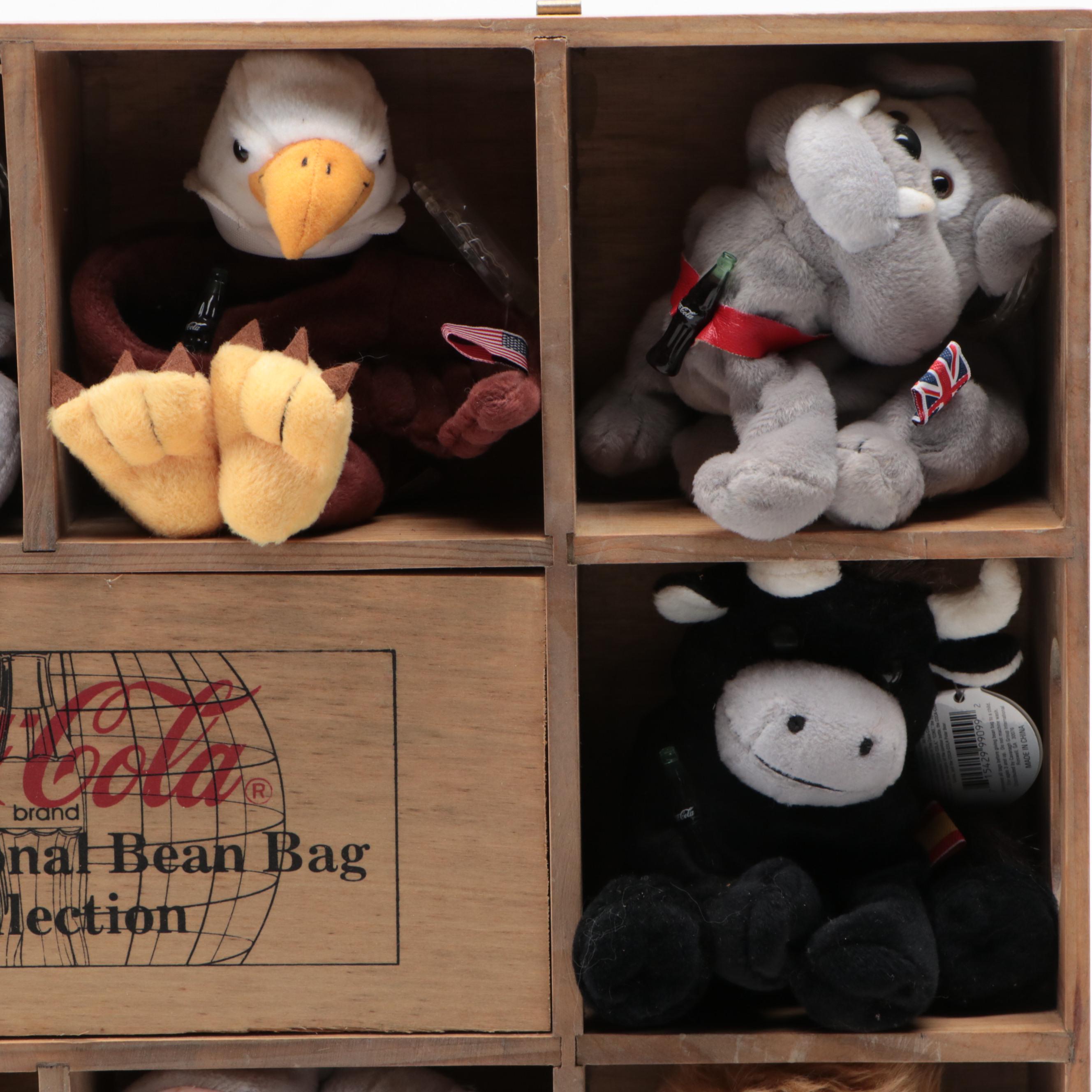 Coca-Cola Stuffed Bears and Other Plush and Beanbag Animals with Display Shelf