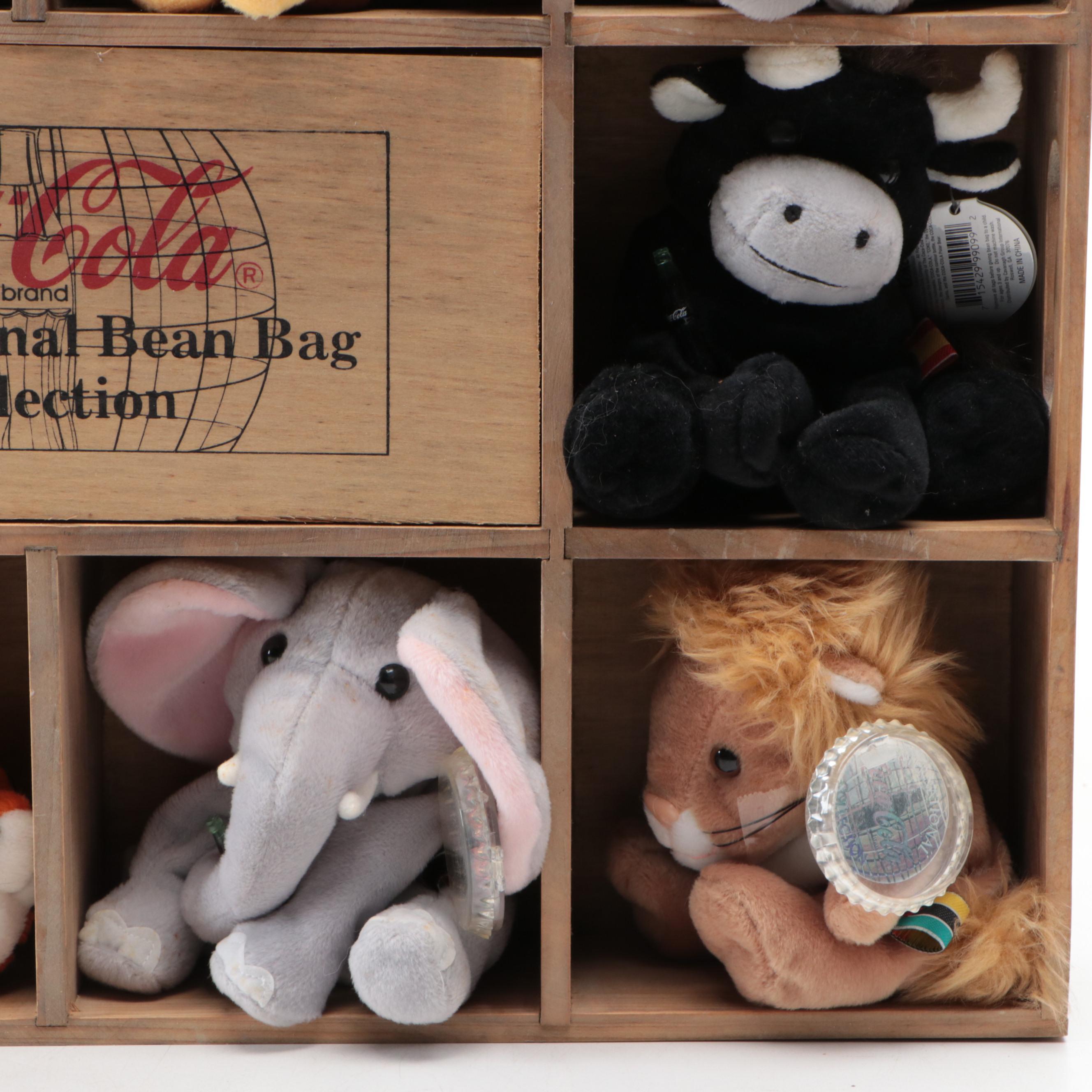 Coca-Cola Stuffed Bears and Other Plush and Beanbag Animals with Display Shelf