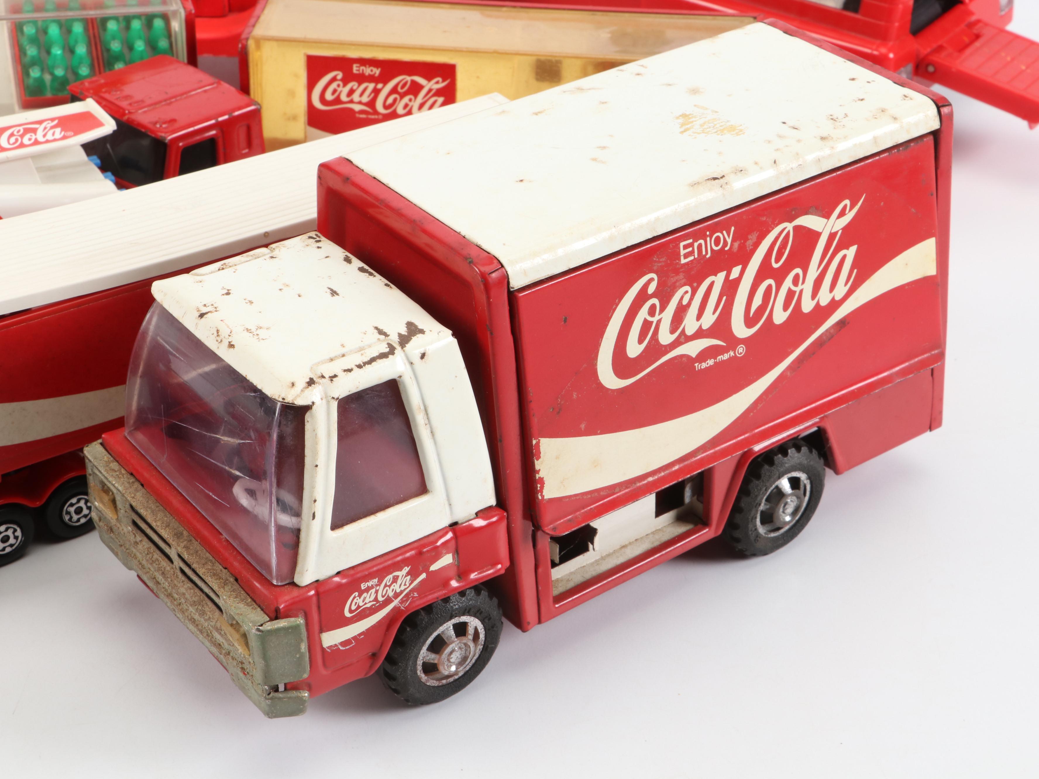 Coca-Cola Diecast Semi-Trucks, Delivery Trucks, Speedboat and Painted Wood Truck