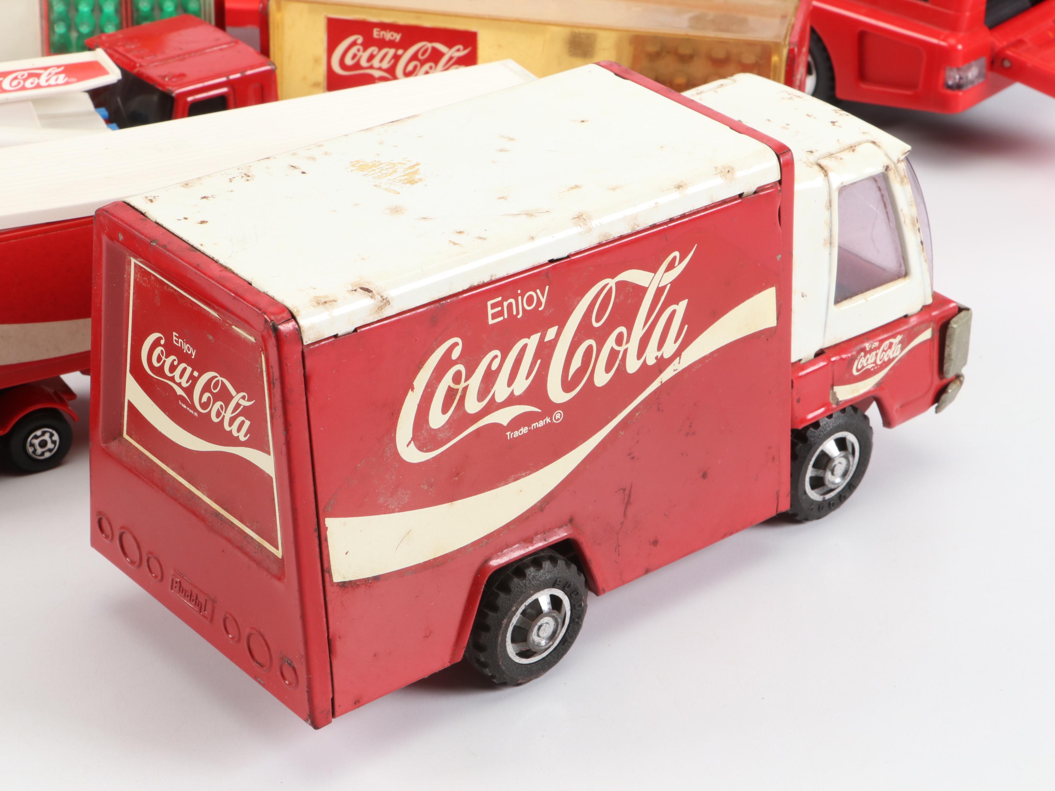 Coca-Cola Diecast Semi-Trucks, Delivery Trucks, Speedboat and Painted Wood Truck