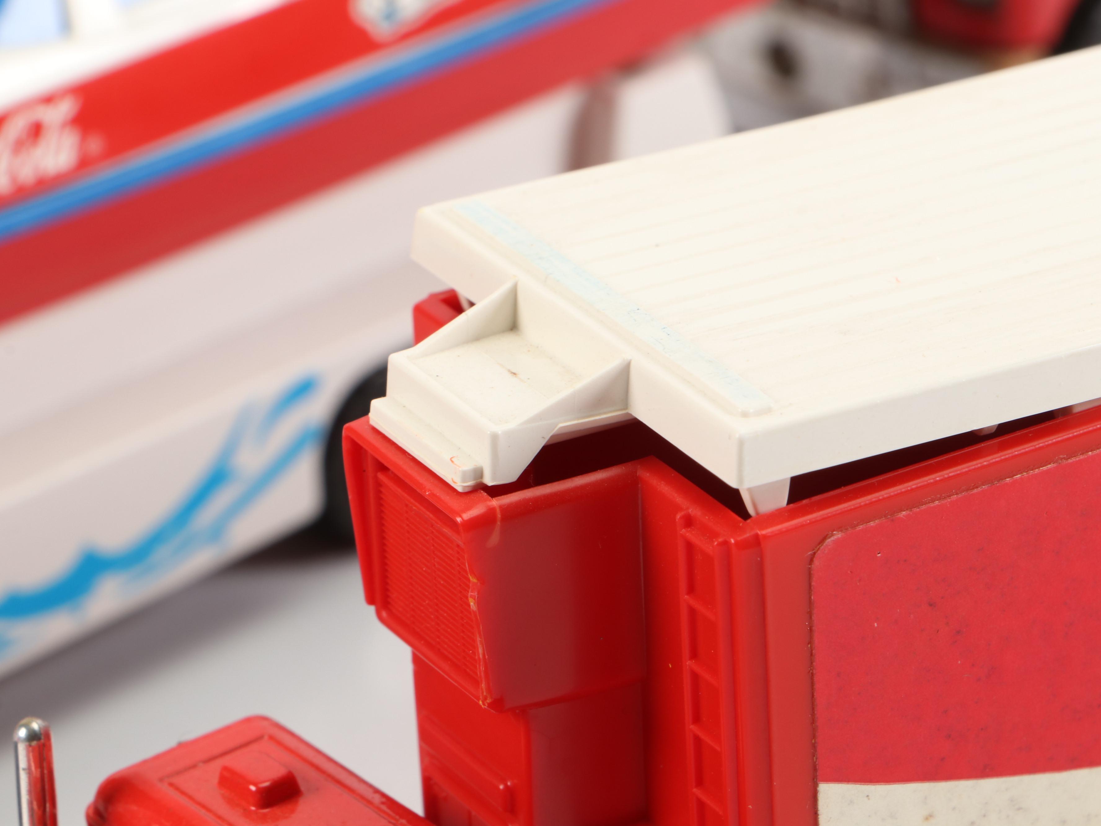 Coca-Cola Diecast Semi-Trucks, Delivery Trucks, Speedboat and Painted Wood Truck