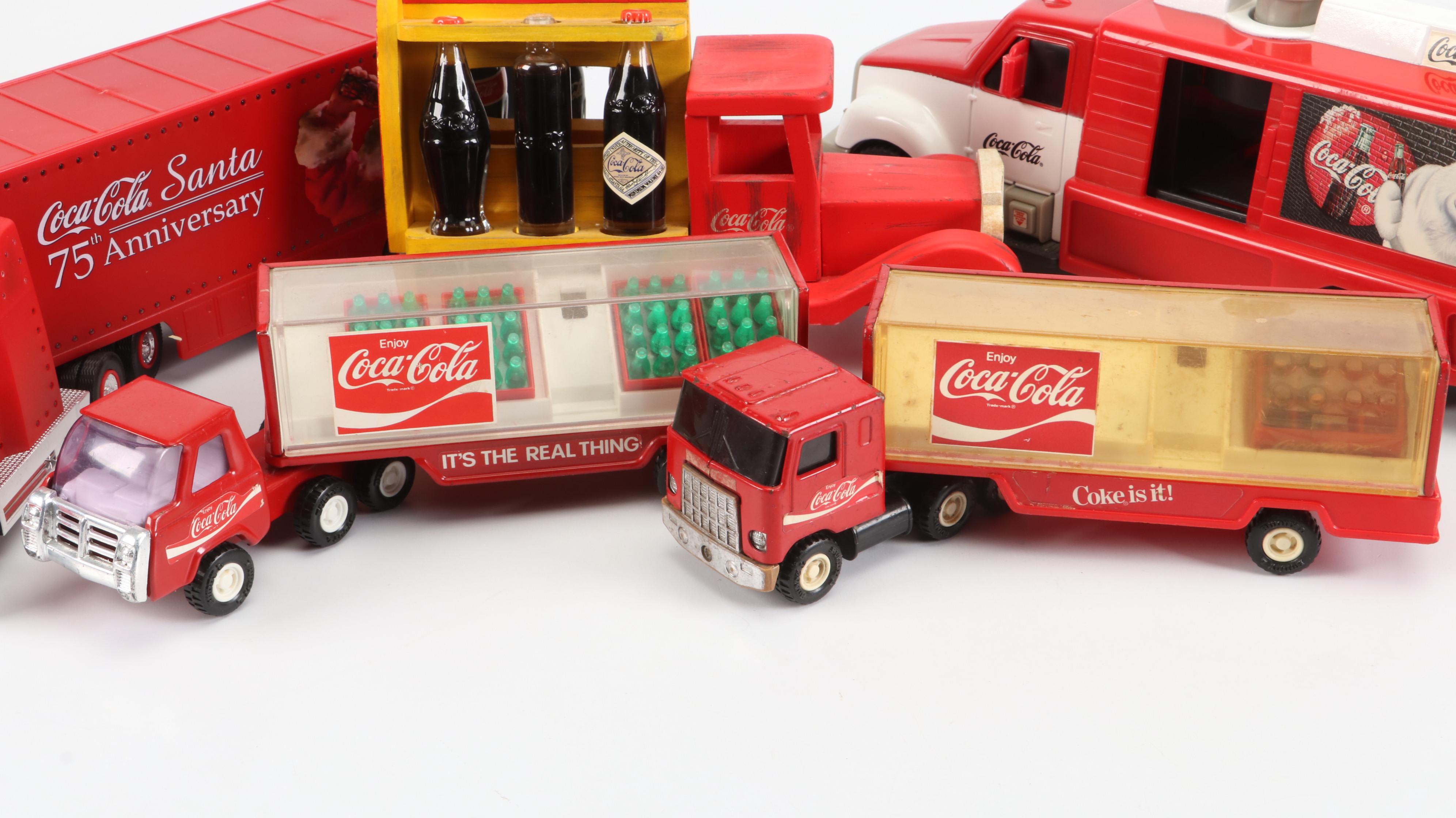 Coca-Cola Diecast Semi-Trucks, Delivery Trucks, Speedboat and Painted Wood Truck