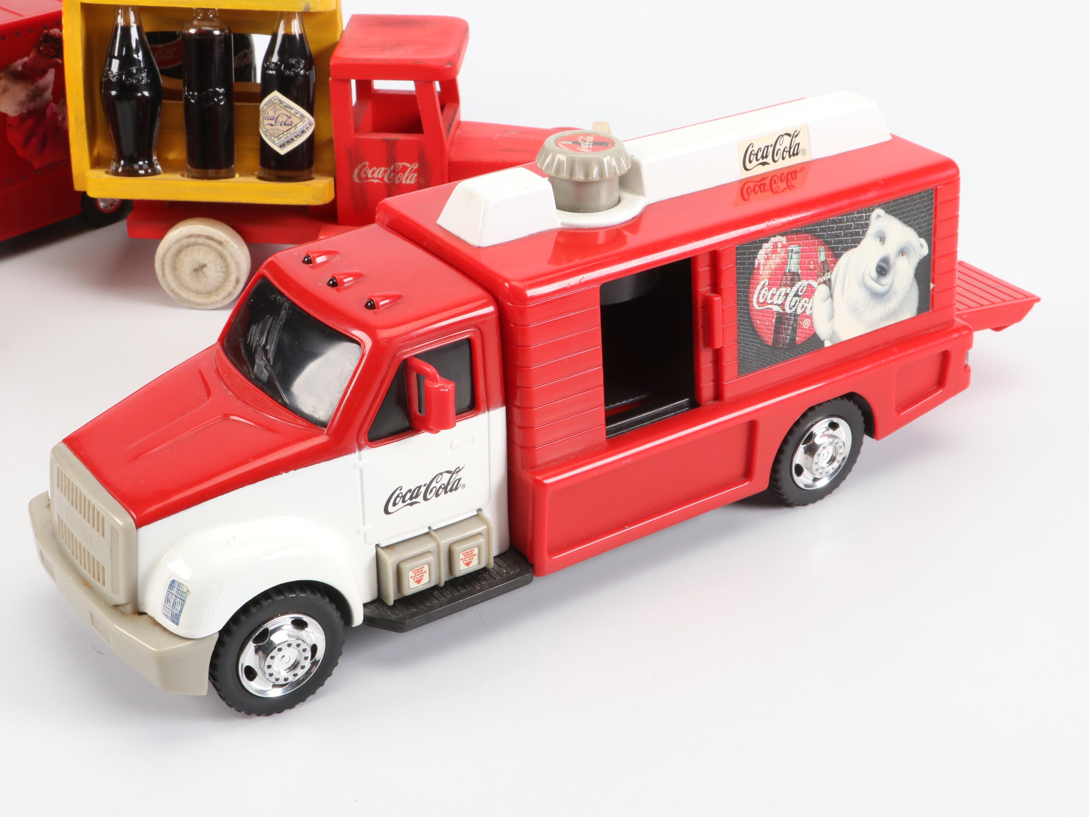 Coca-Cola Diecast Semi-Trucks, Delivery Trucks, Speedboat and Painted Wood Truck