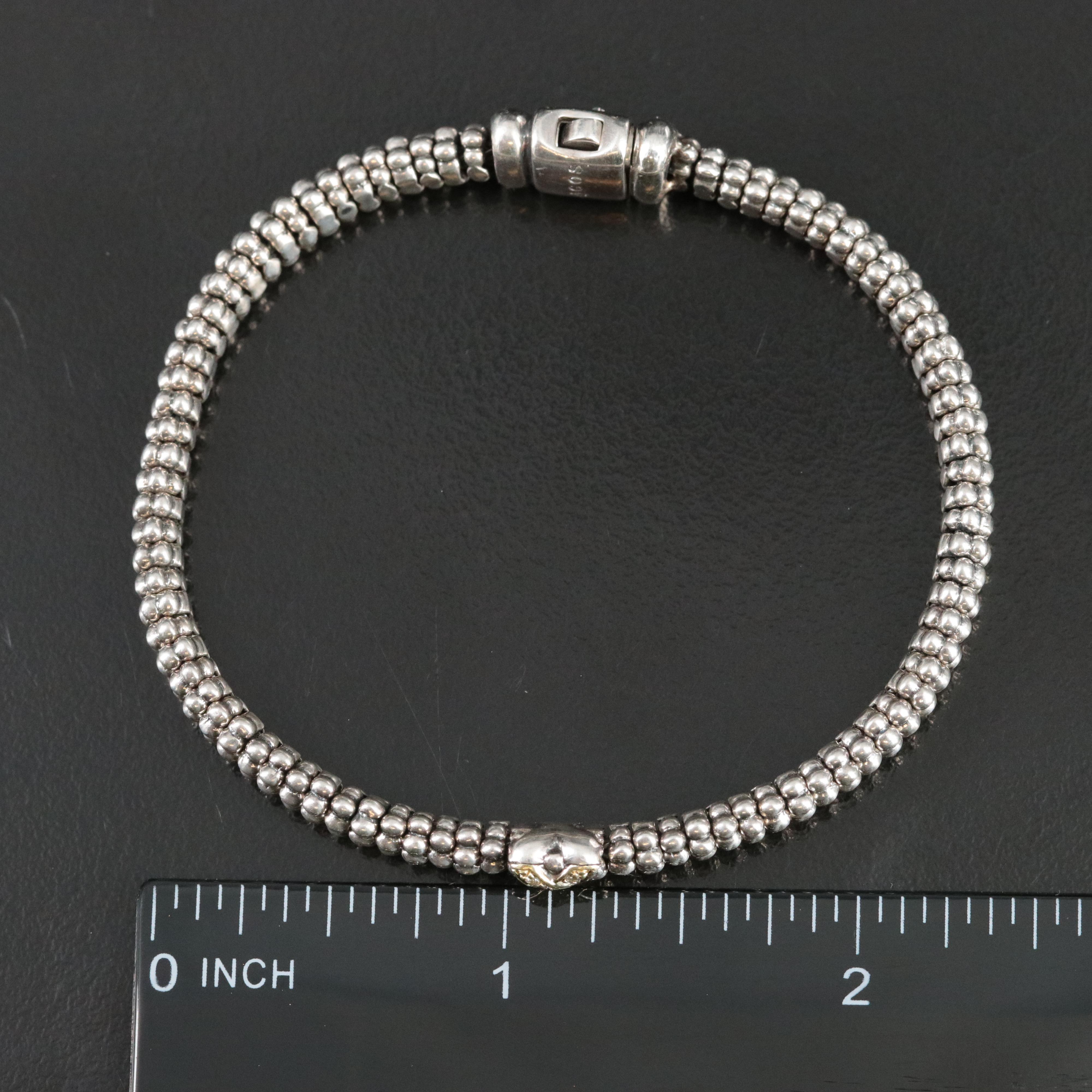 Lagos Embrace Sterling and 18K X Station Caviar Bracelet with Diamond Accents