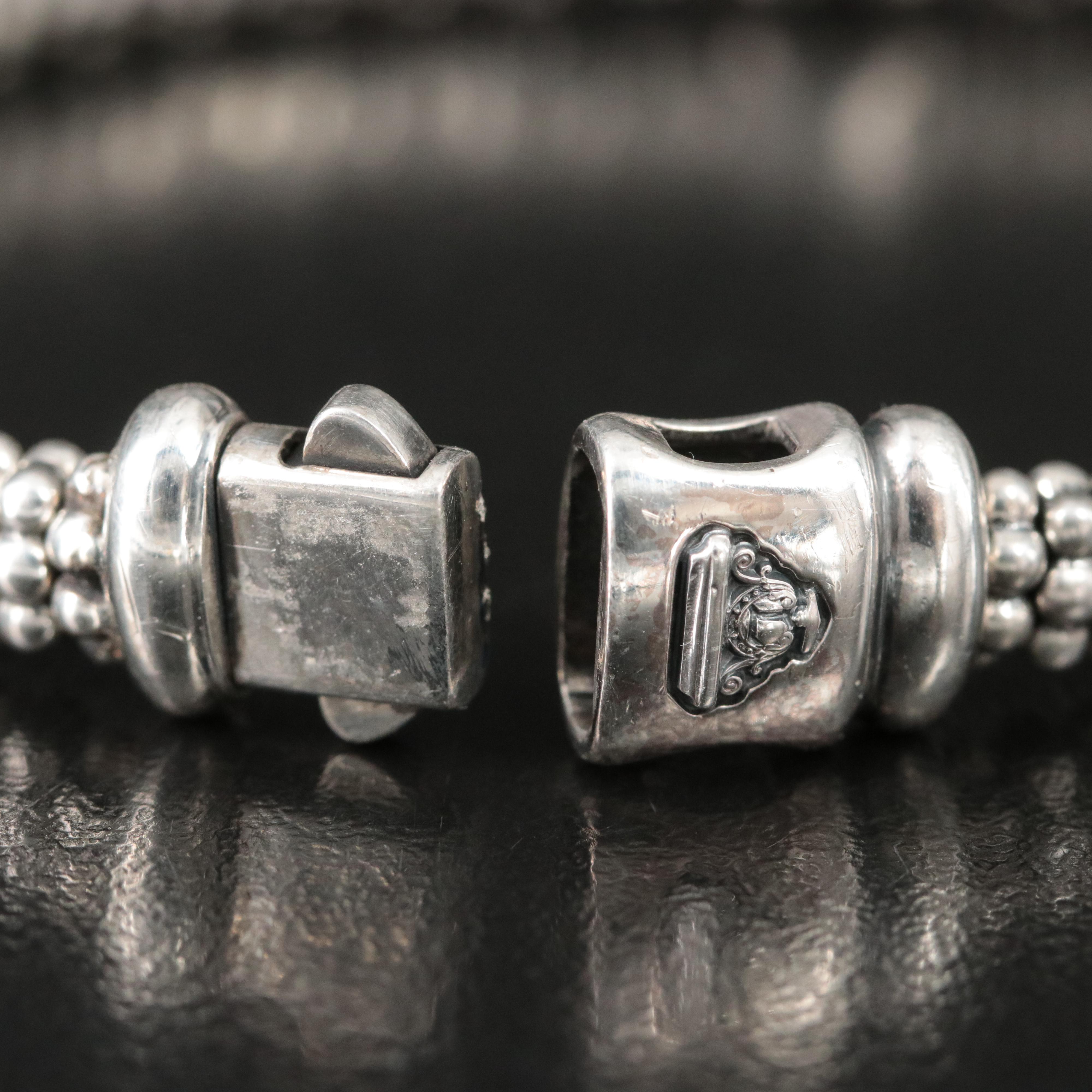 Lagos Embrace Sterling and 18K X Station Caviar Bracelet with Diamond Accents