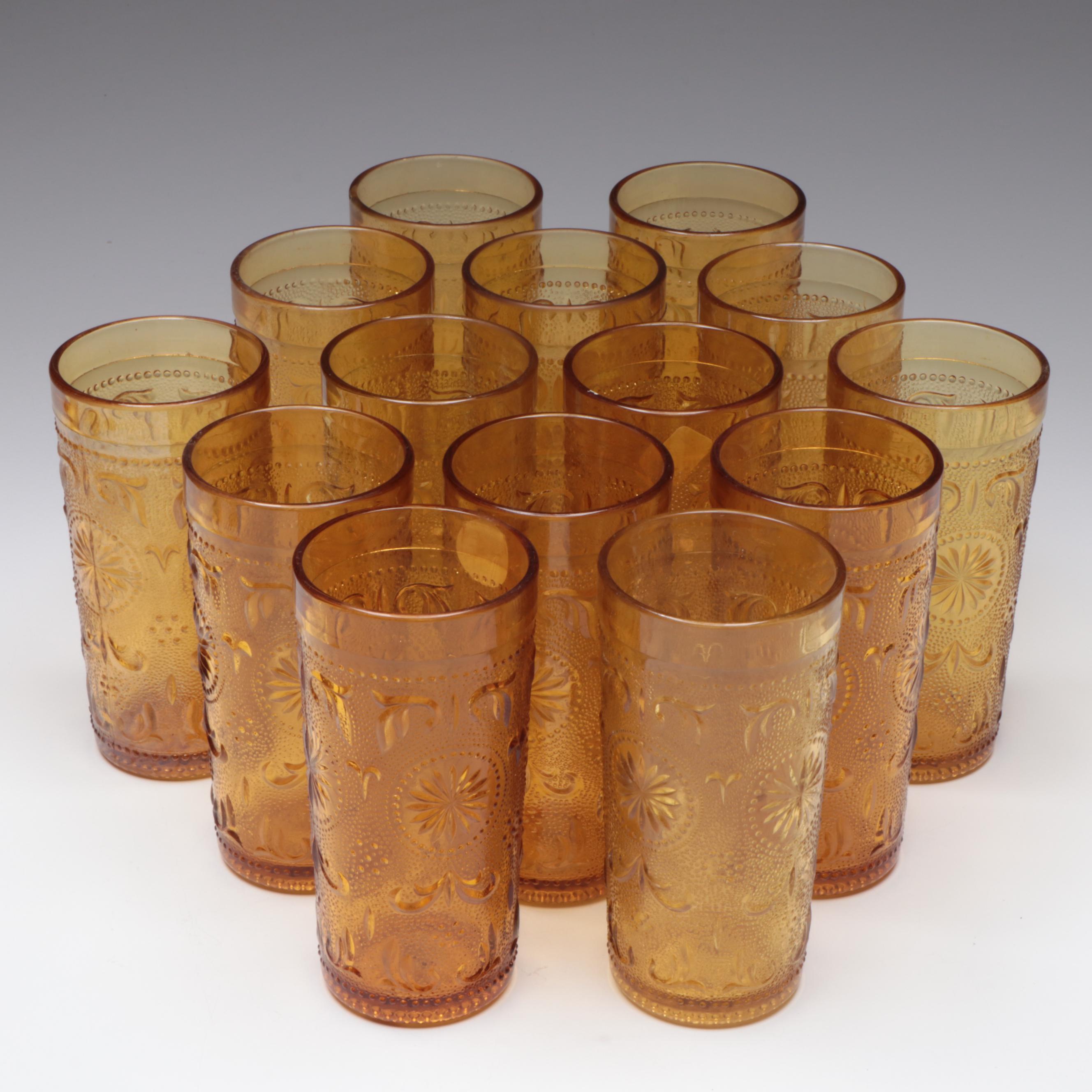 Brockway Glass Co. "American Concord Amber" Glass Water Goblets and Tumblers