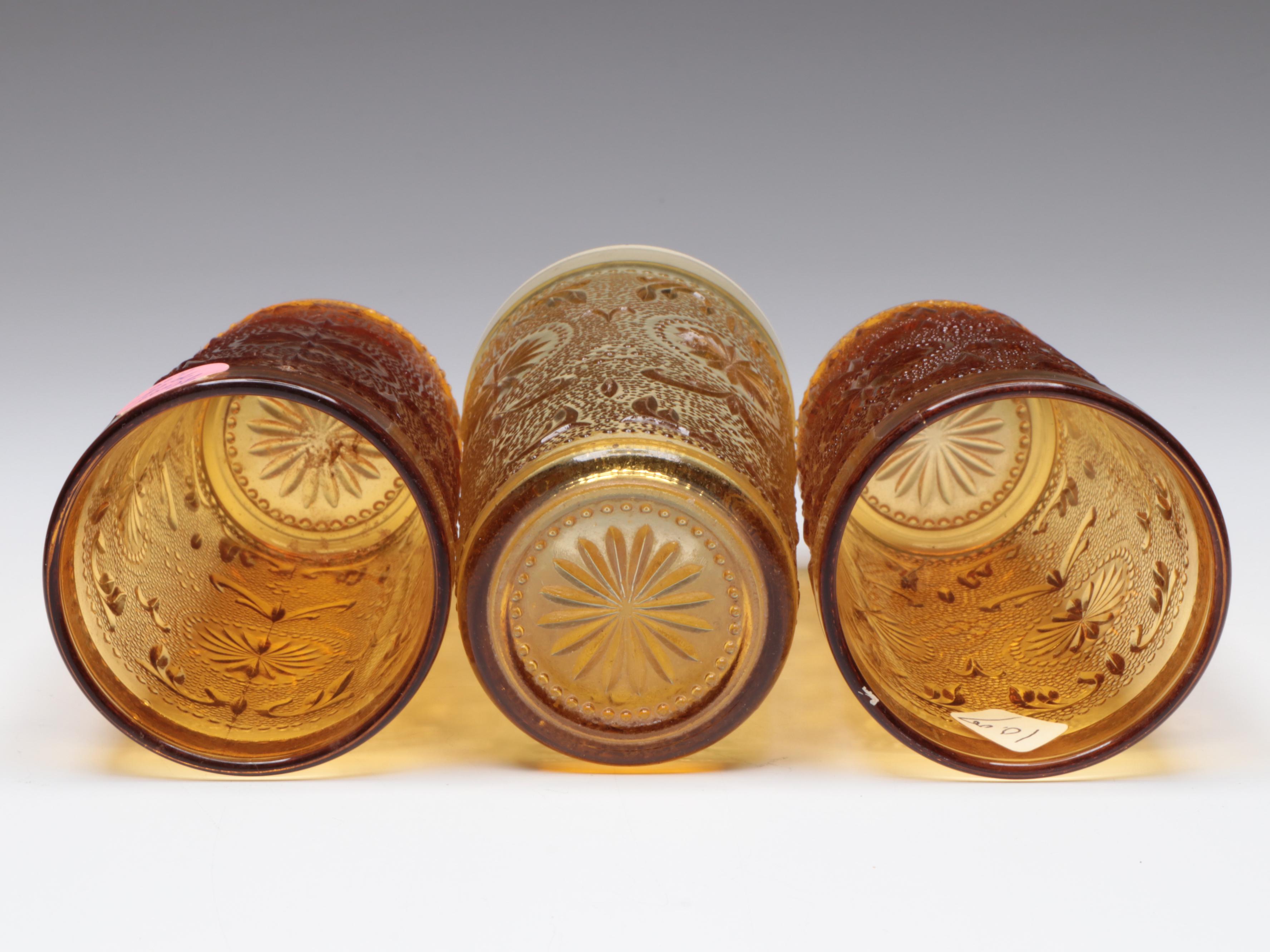 Brockway Glass Co. "American Concord Amber" Glass Water Goblets and Tumblers