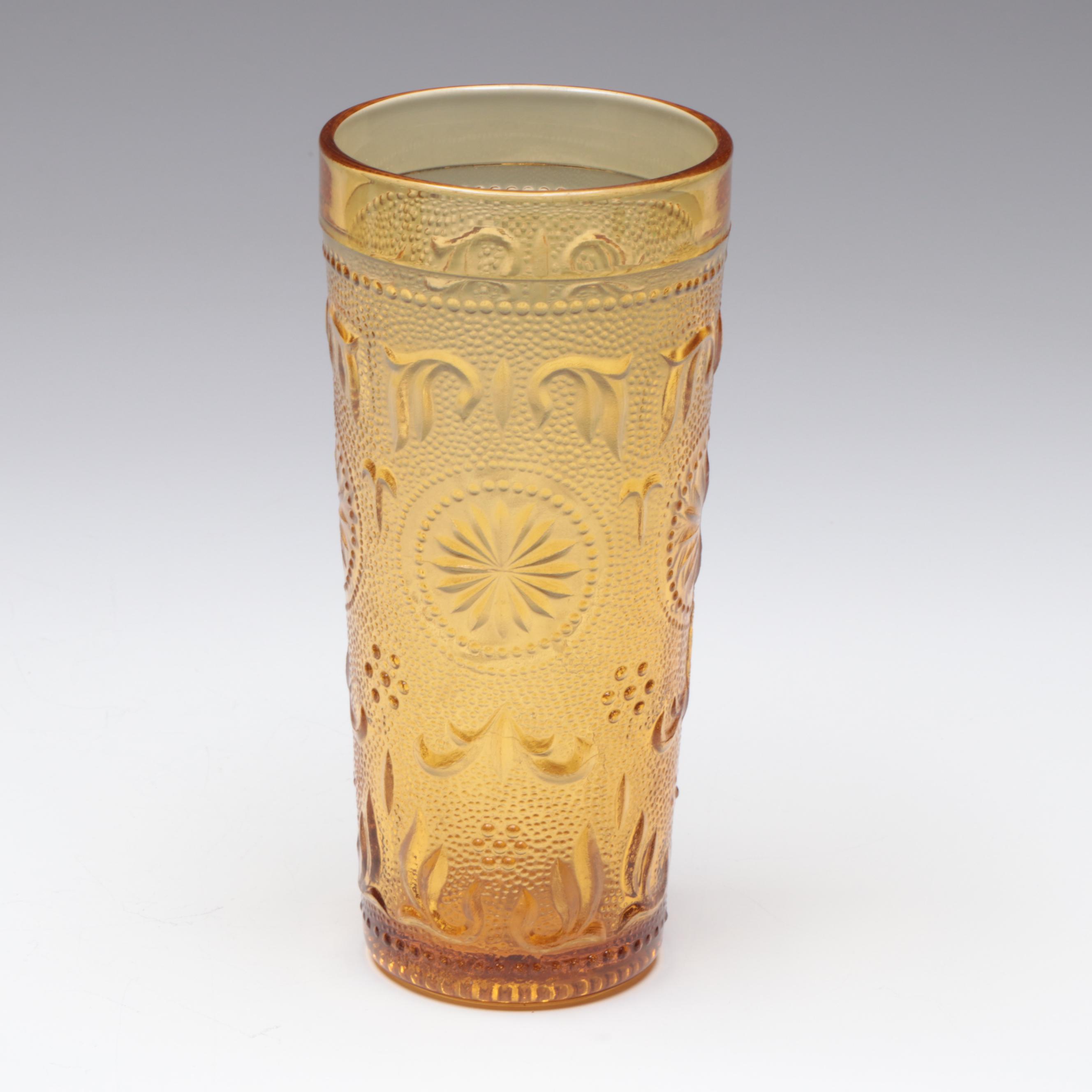 Brockway Glass Co. "American Concord Amber" Glass Water Goblets and Tumblers