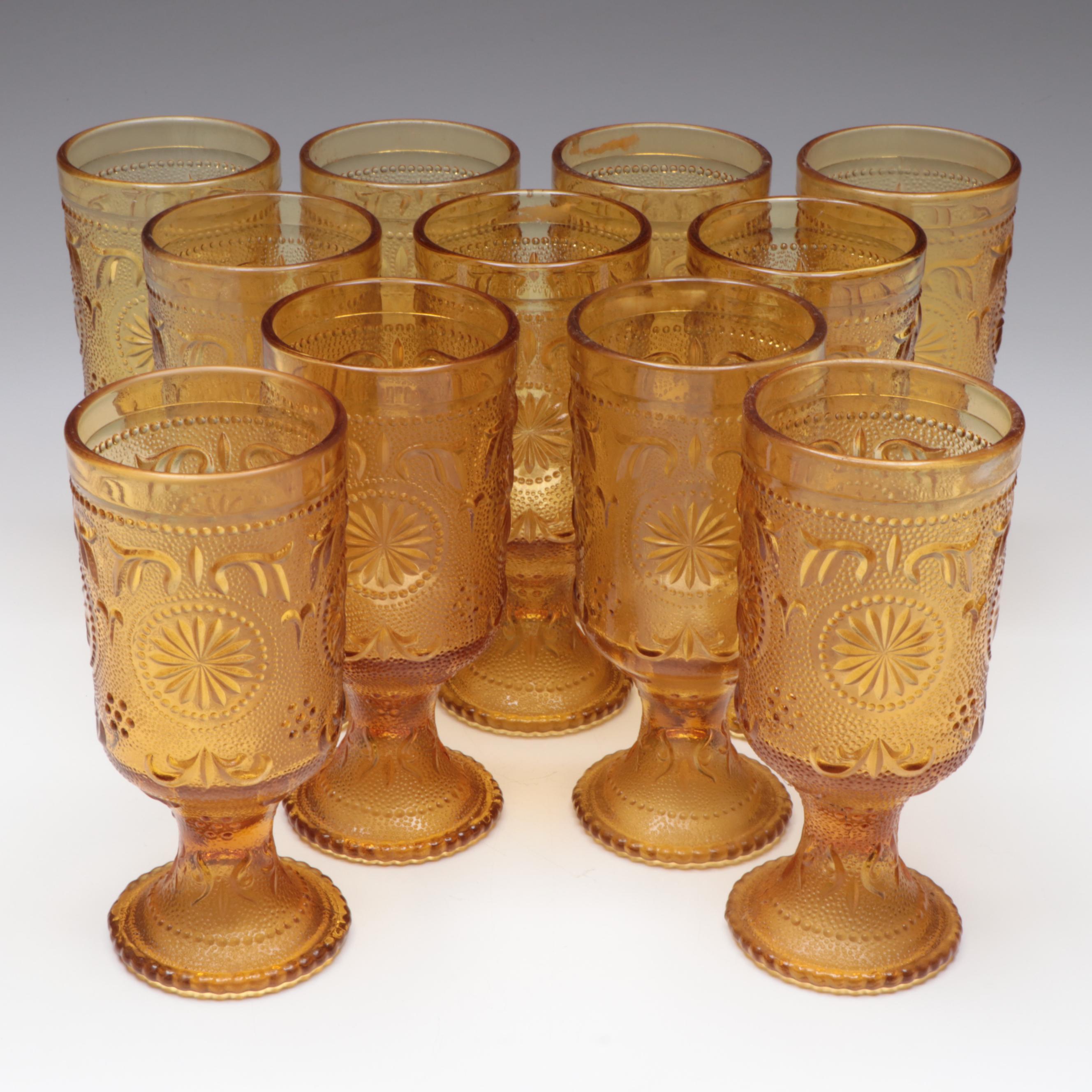 Brockway Glass Co. "American Concord Amber" Glass Water Goblets and Tumblers