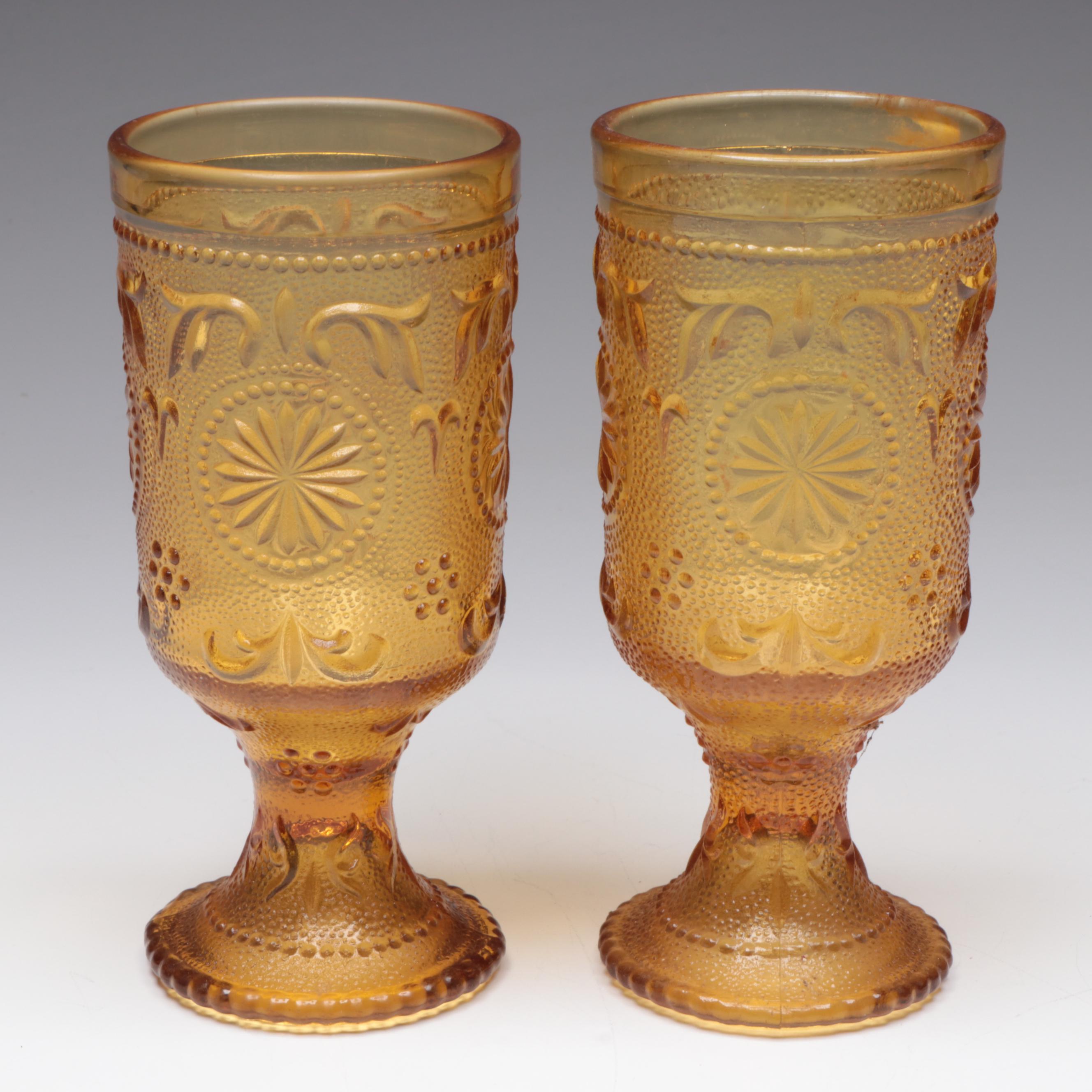 Brockway Glass Co. "American Concord Amber" Glass Water Goblets and Tumblers