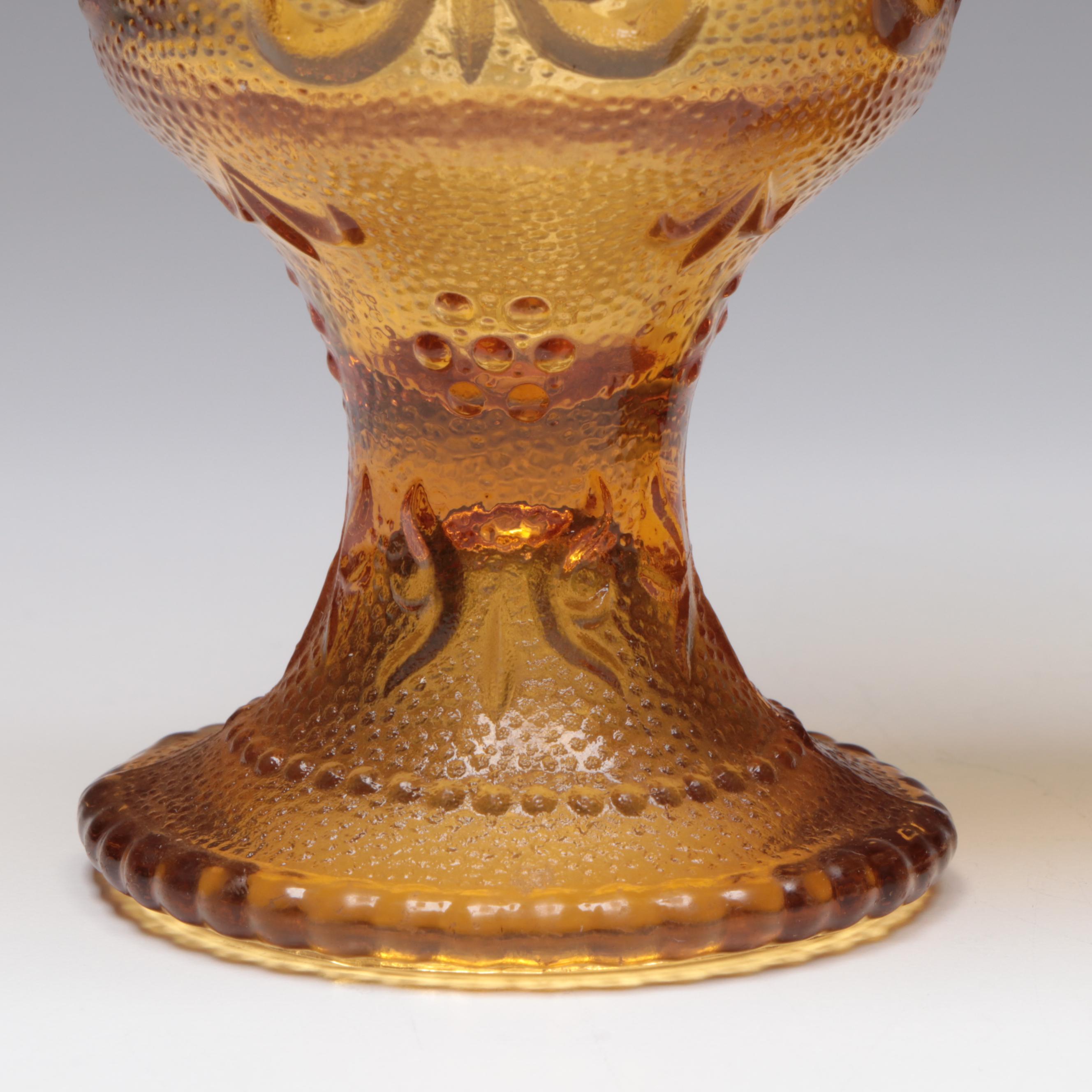 Brockway Glass Co. "American Concord Amber" Glass Water Goblets and Tumblers