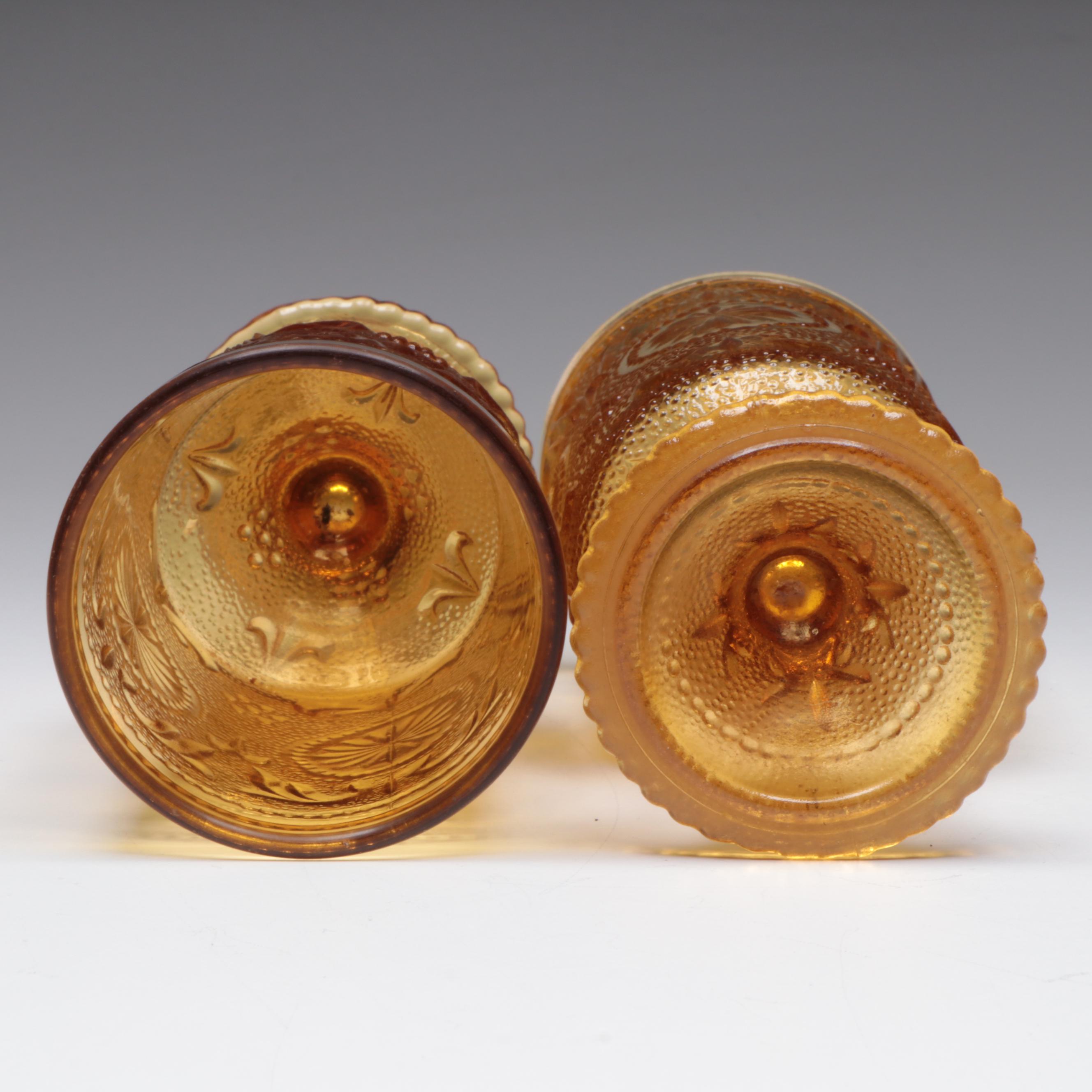 Brockway Glass Co. "American Concord Amber" Glass Water Goblets and Tumblers