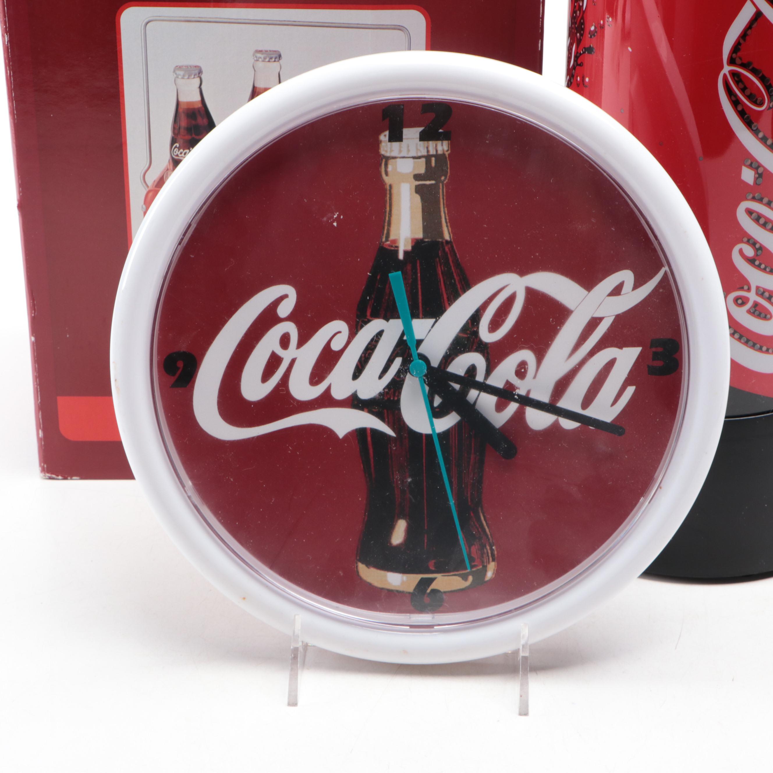 CocaCola Advertising CD Holder, Light, Wall Clock and Figurine