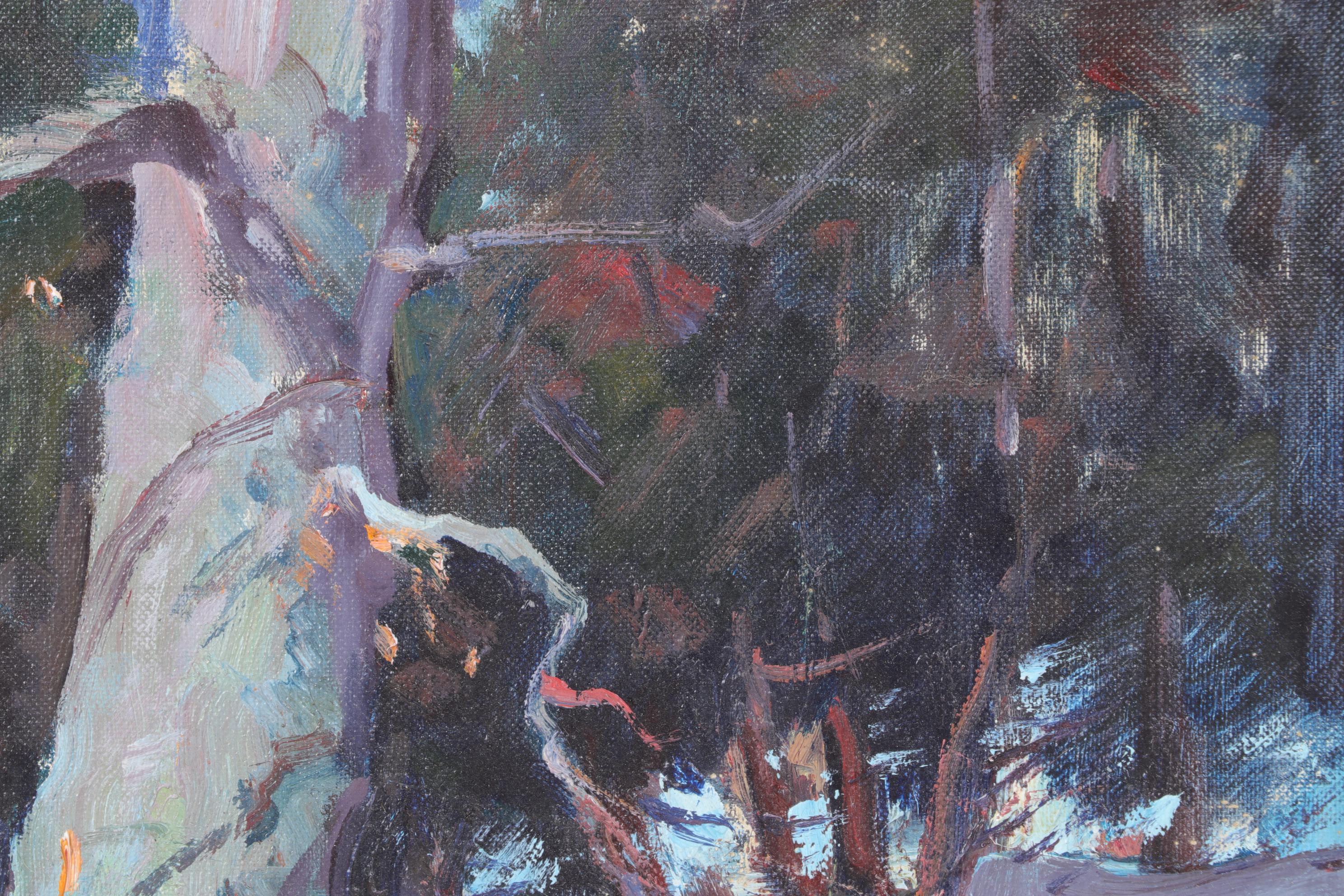 Emile Albert Gruppé Impressionistic Winter Landscape Oil Painting