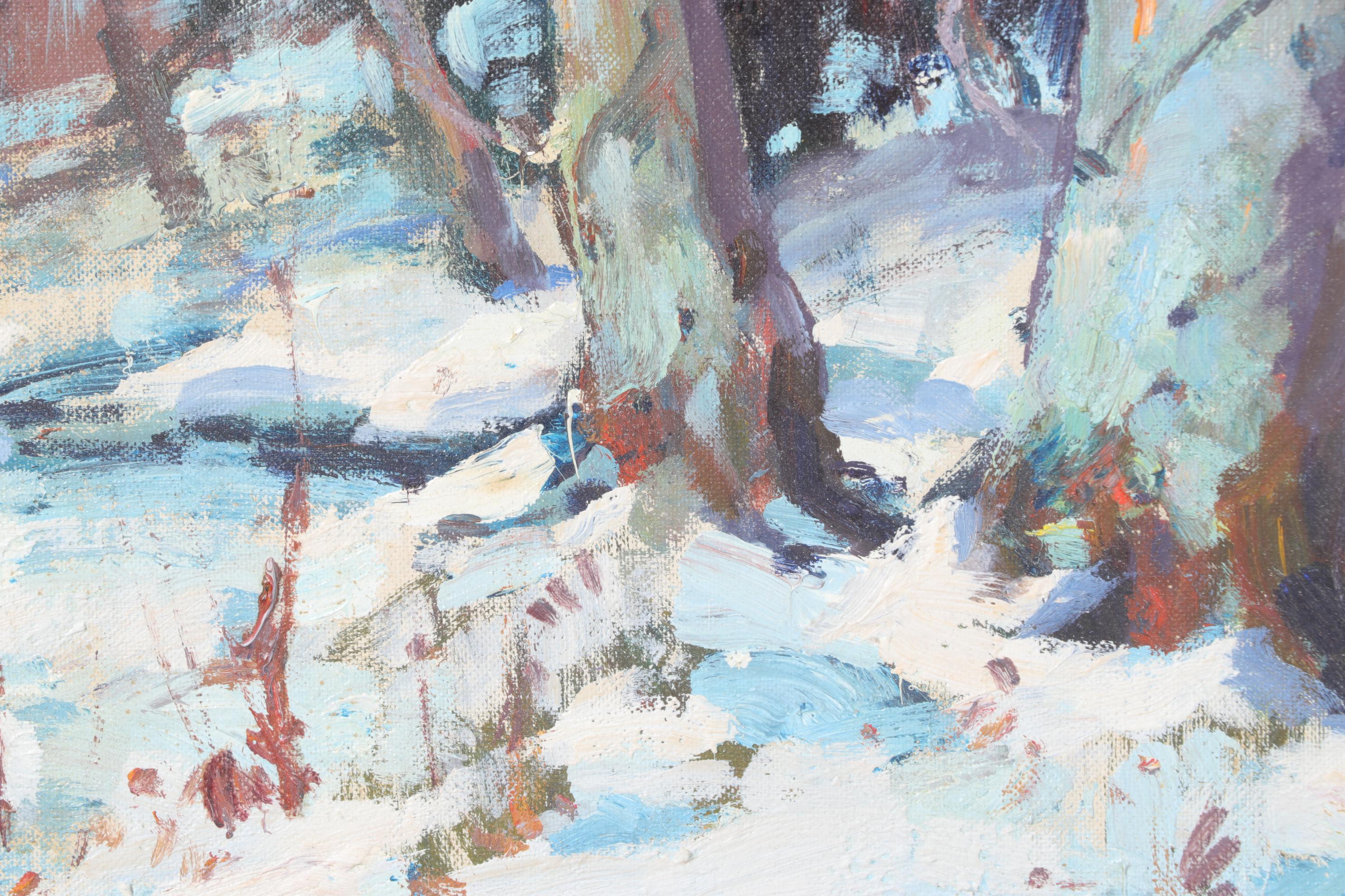 Emile Albert Gruppé Impressionistic Winter Landscape Oil Painting