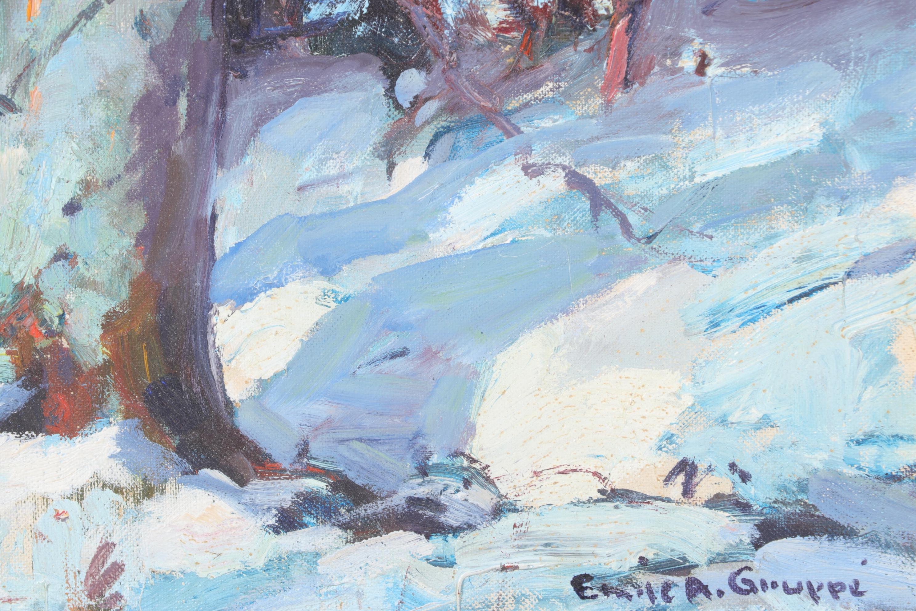Emile Albert Gruppé Impressionistic Winter Landscape Oil Painting
