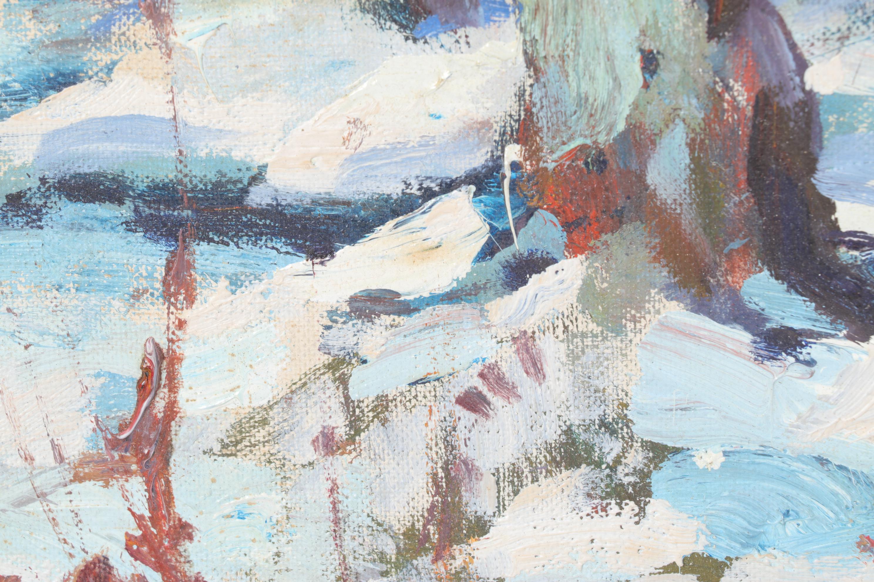 Emile Albert Gruppé Impressionistic Winter Landscape Oil Painting