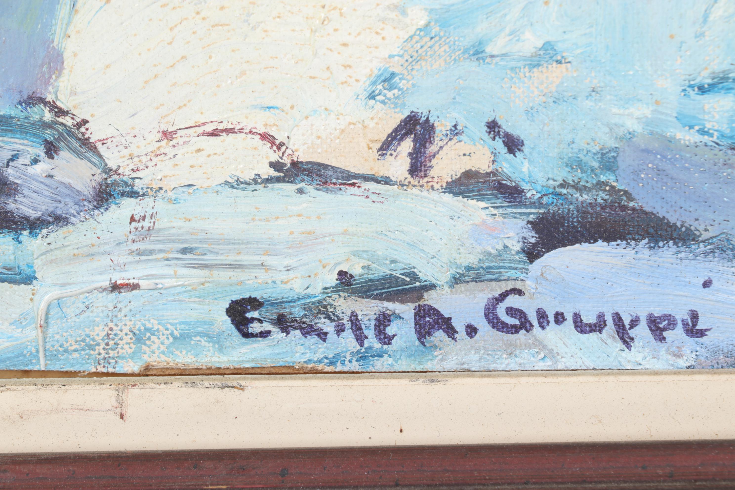 Emile Albert Gruppé Impressionistic Winter Landscape Oil Painting