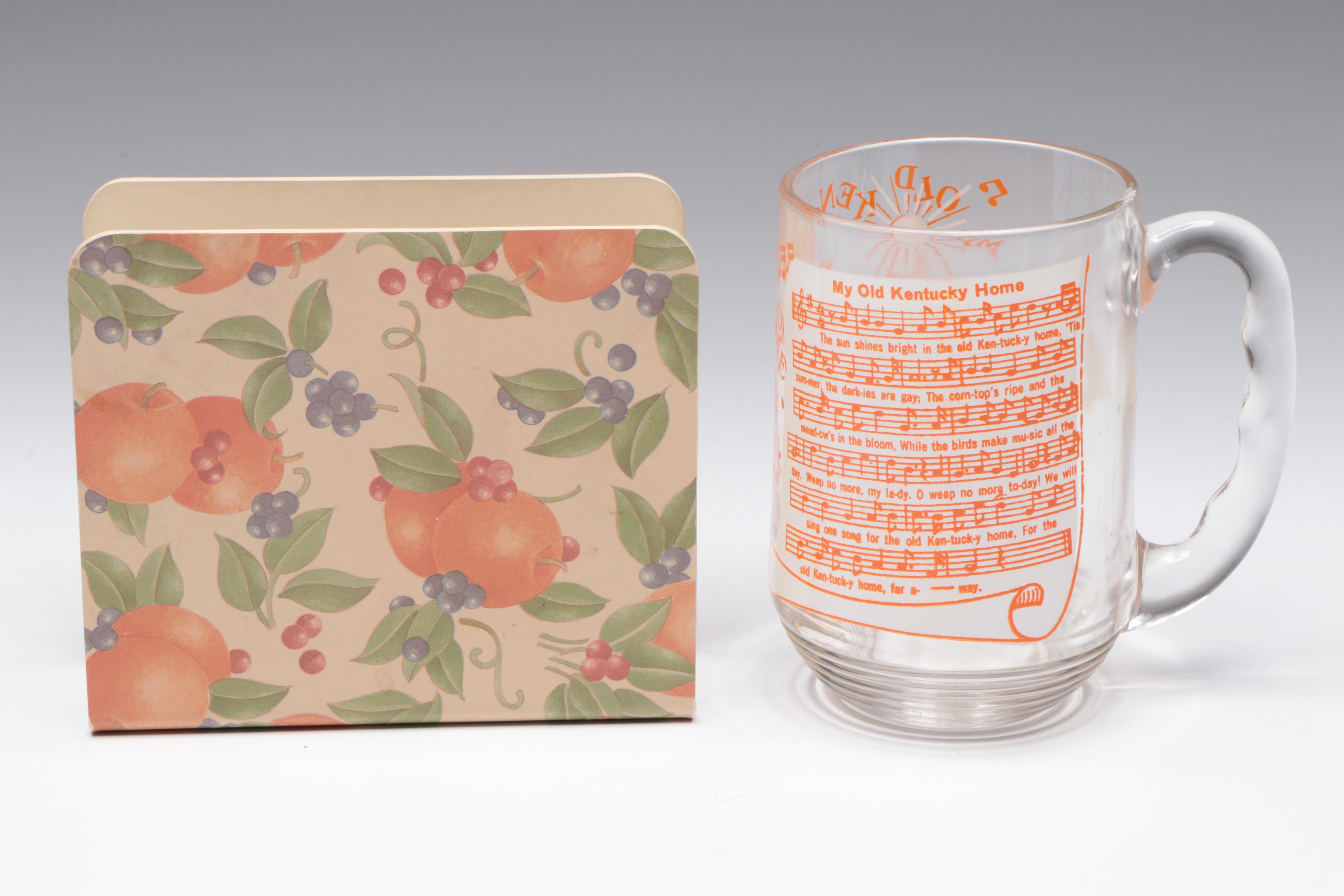 Mid Century Modern Ceramic Ball Jug with Other Glassware and Napkin Holder