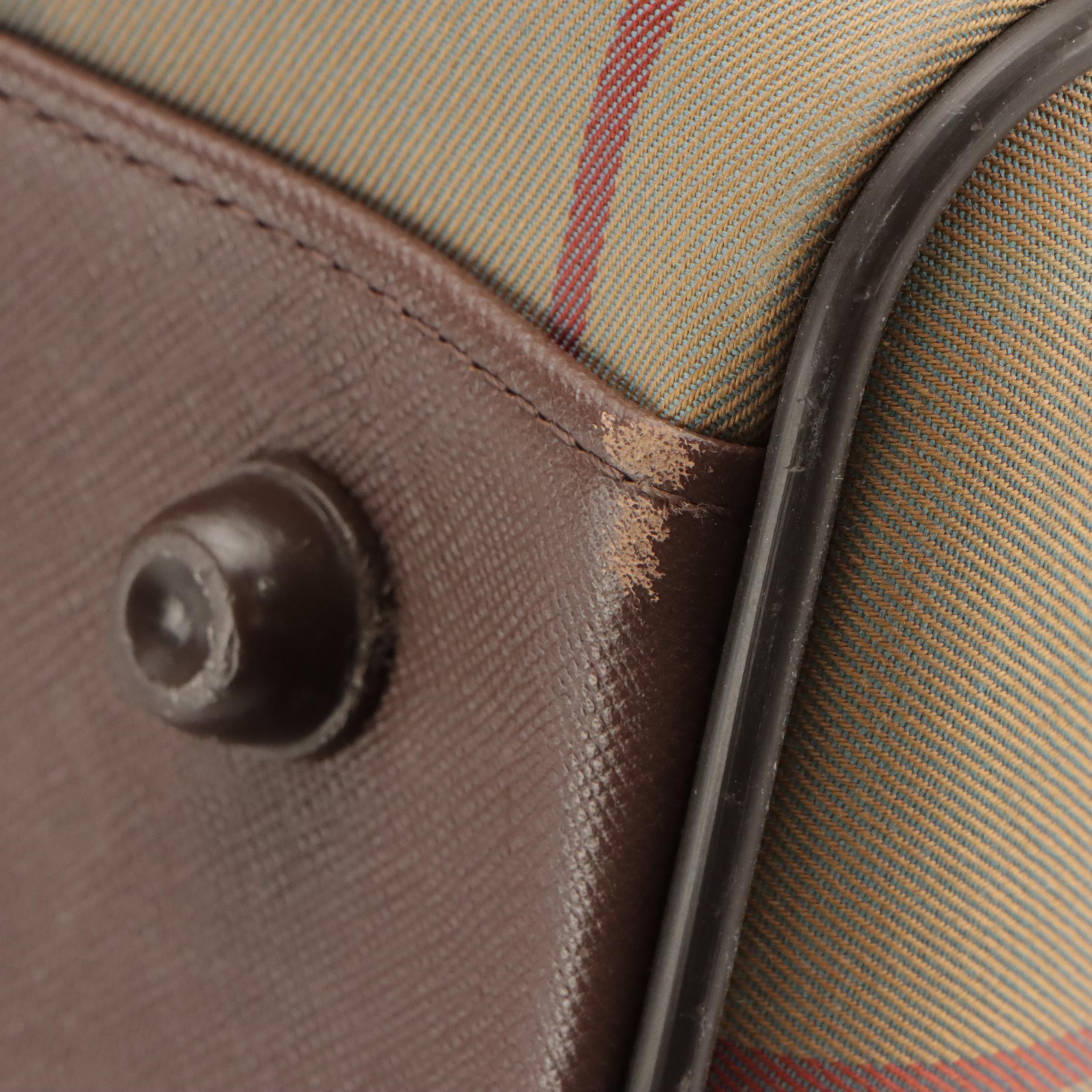 Burberrys Boston Bag in Vintage Check Canvas and Brown Saffiano Leather