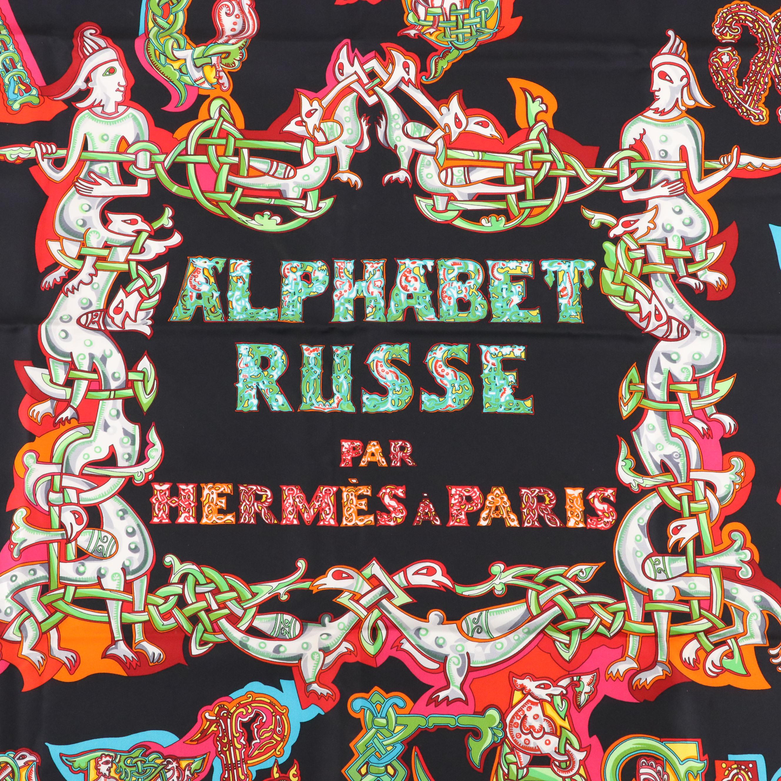 Hermès "Alphabet Russe" Silk Scarf 90
